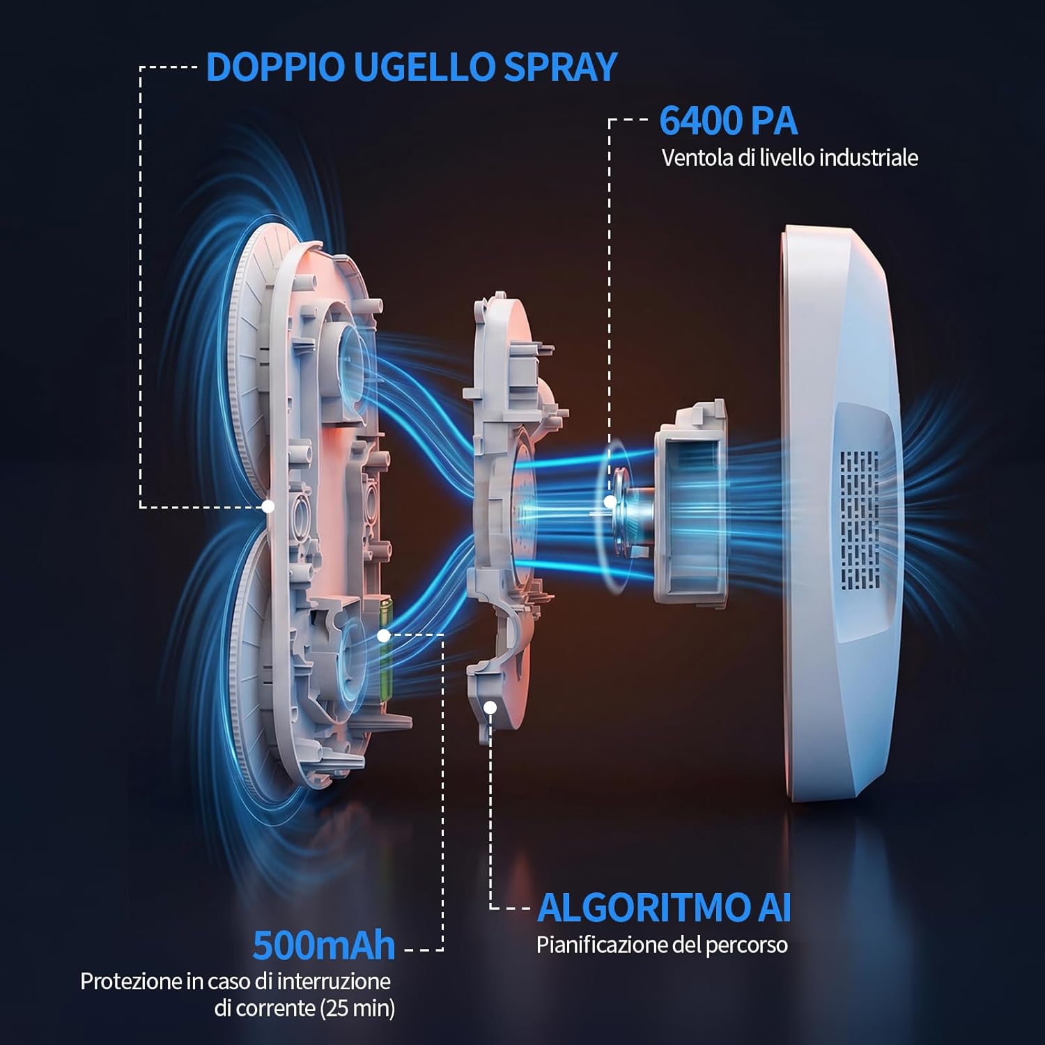 Thumbnail 5 de Tosima W5 Pro : robot laveur de vitre automatique 6400 Pa avec double pulvérisation d’eau ultrasonique