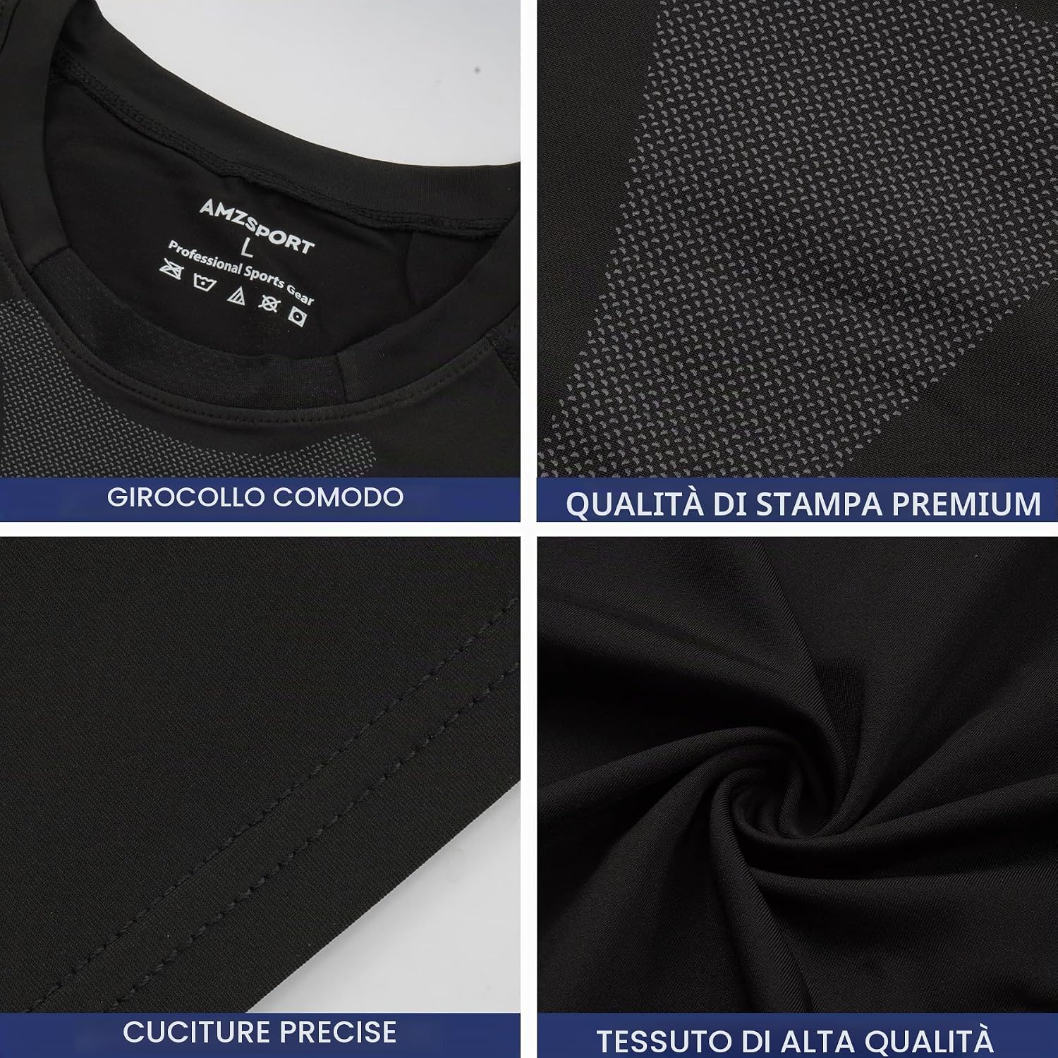 Detalle de AMZSPORT Maglie Compressione Uomo – Maglietta Palestra a Manica Corta