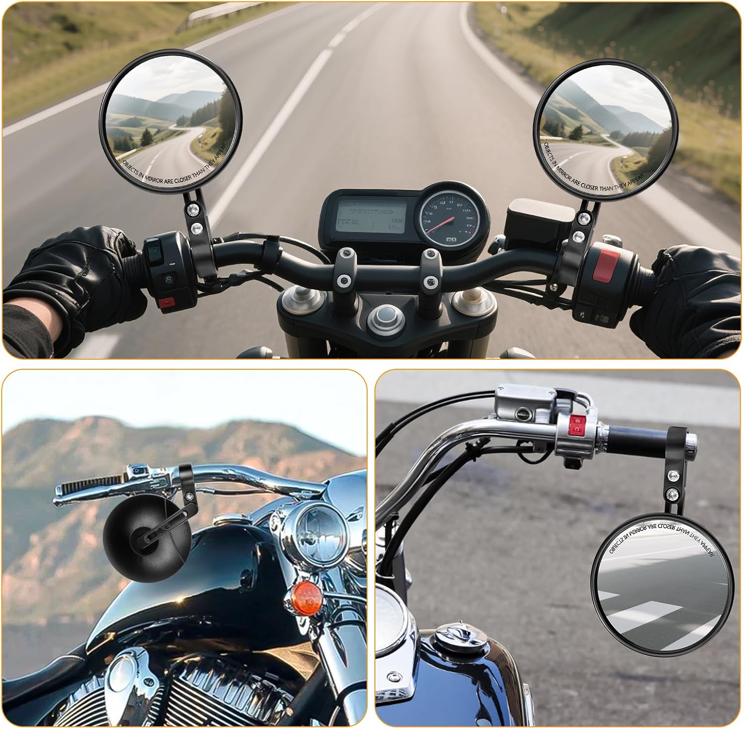 Detalle de LOVLEX E24 Motorrad Spiegel Set – Universale 360° drehbare Lenkerendenspiegel (2er Set)