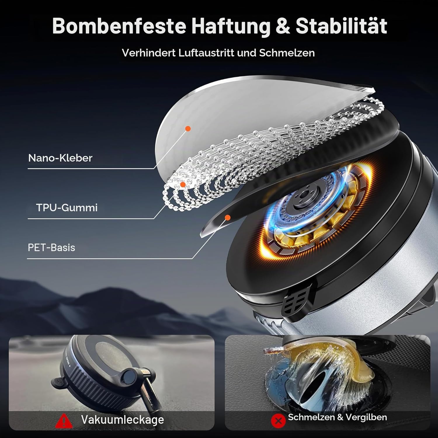 Detalle de APPS2Car Handyhalterung Auto Saugnapf Gel-Lock 67 mm – universell für Smartphones 4,7–6,8 Zoll