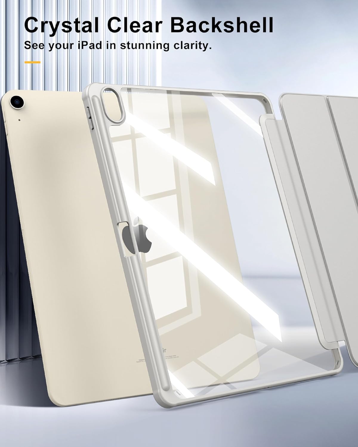 Detalle 2 de TiMOVO Case for New iPad Air 13 inch (M4/M3/M2, 2024–2026) with Pencil Holder, Clear Back & Auto Sleep/Wake, Light Gray