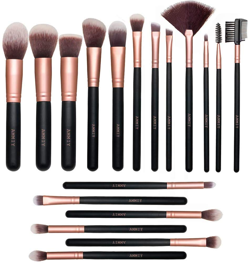 Detalle de AMMIY 18‑teiliges Premium Make-up Pinsel-Set – Holzhandle, Rose Gold, synthetische Pinsel für Foundation, Puder, Concealer, Rouge und Lidschatten