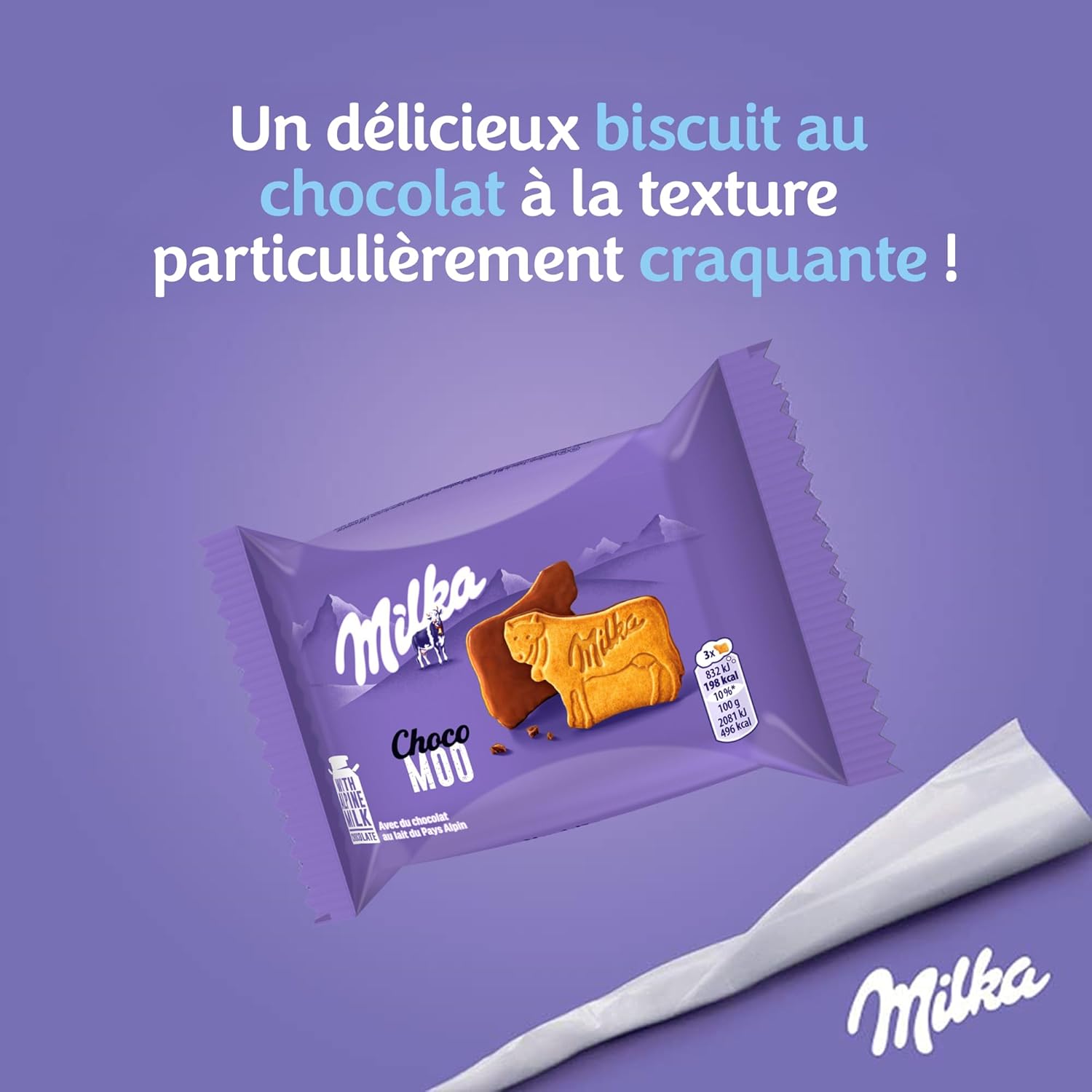 Detalle de Milka Choco Moo - Biscuit nappé au chocolat au lait, Présentoir 24 paquets (40 g chacun)