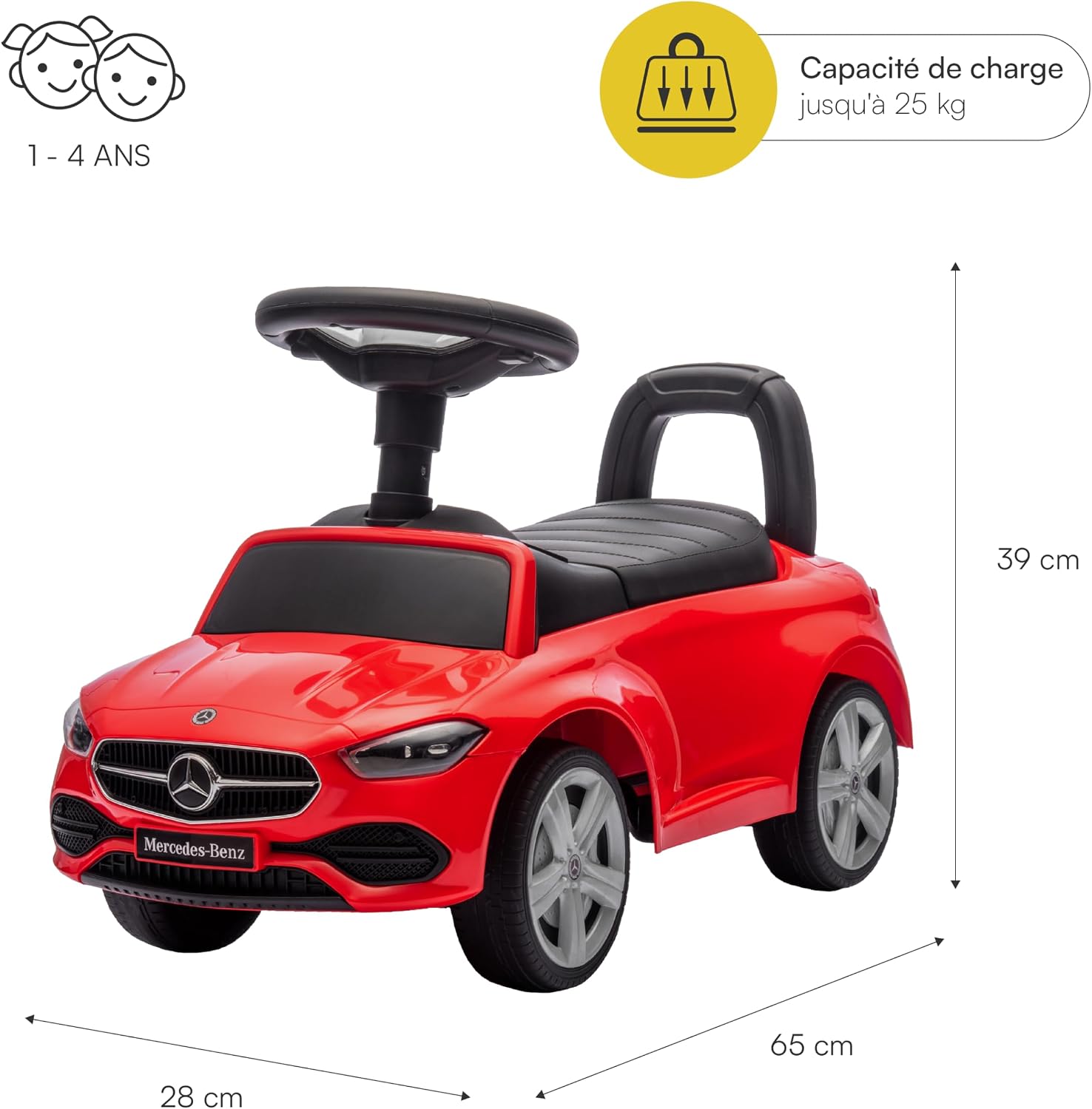 Detalle de Baroni Toys Mercedes Ride-On pour Enfants 1–4 ans – Rouge, phares LED et sons réalistes
