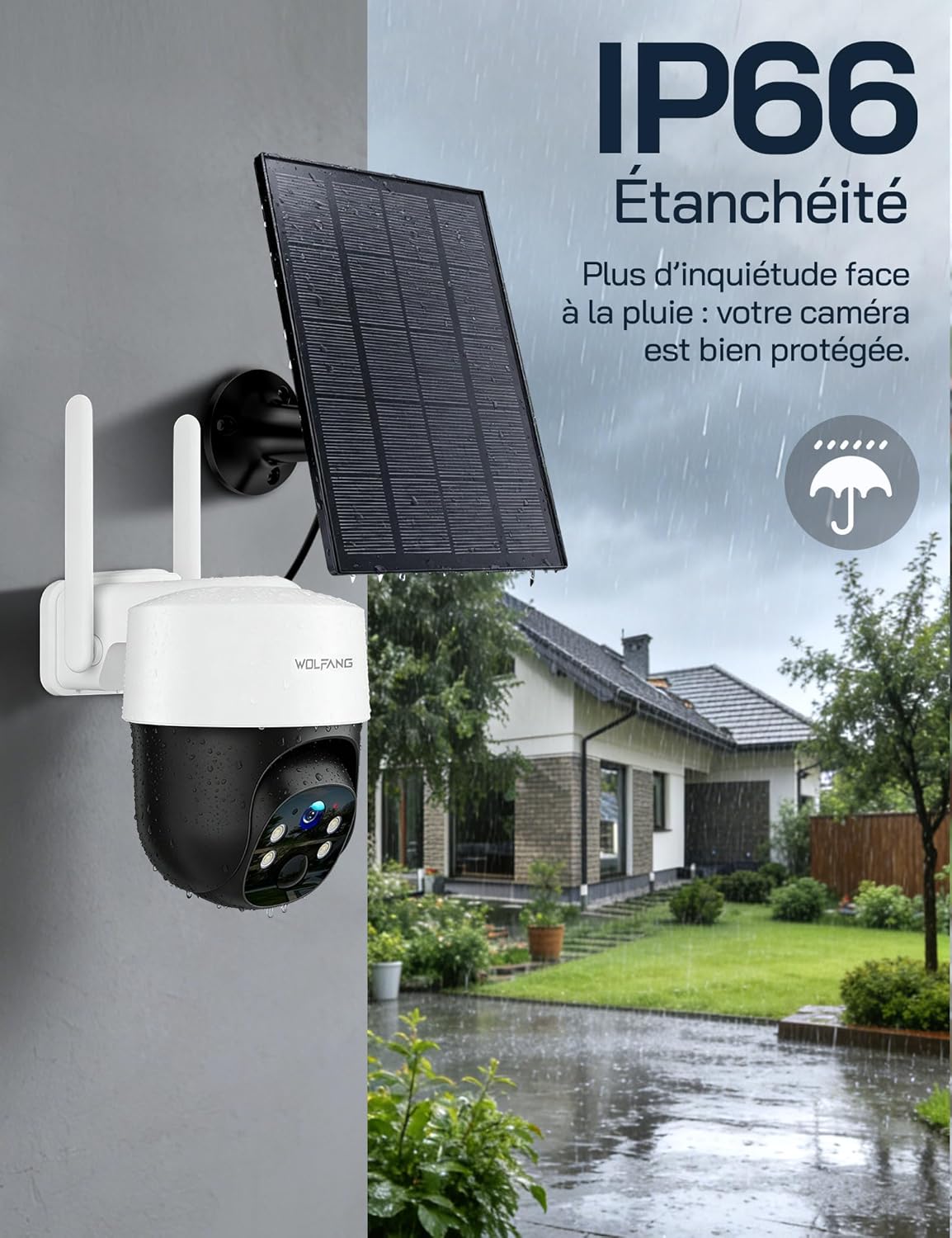Thumbnail 3 de WOLFANG Camera Surveillance Extérieure sans Fil 4G solaire 2.5K avec carte SIM, vision nocturne et audio bidirectionnel