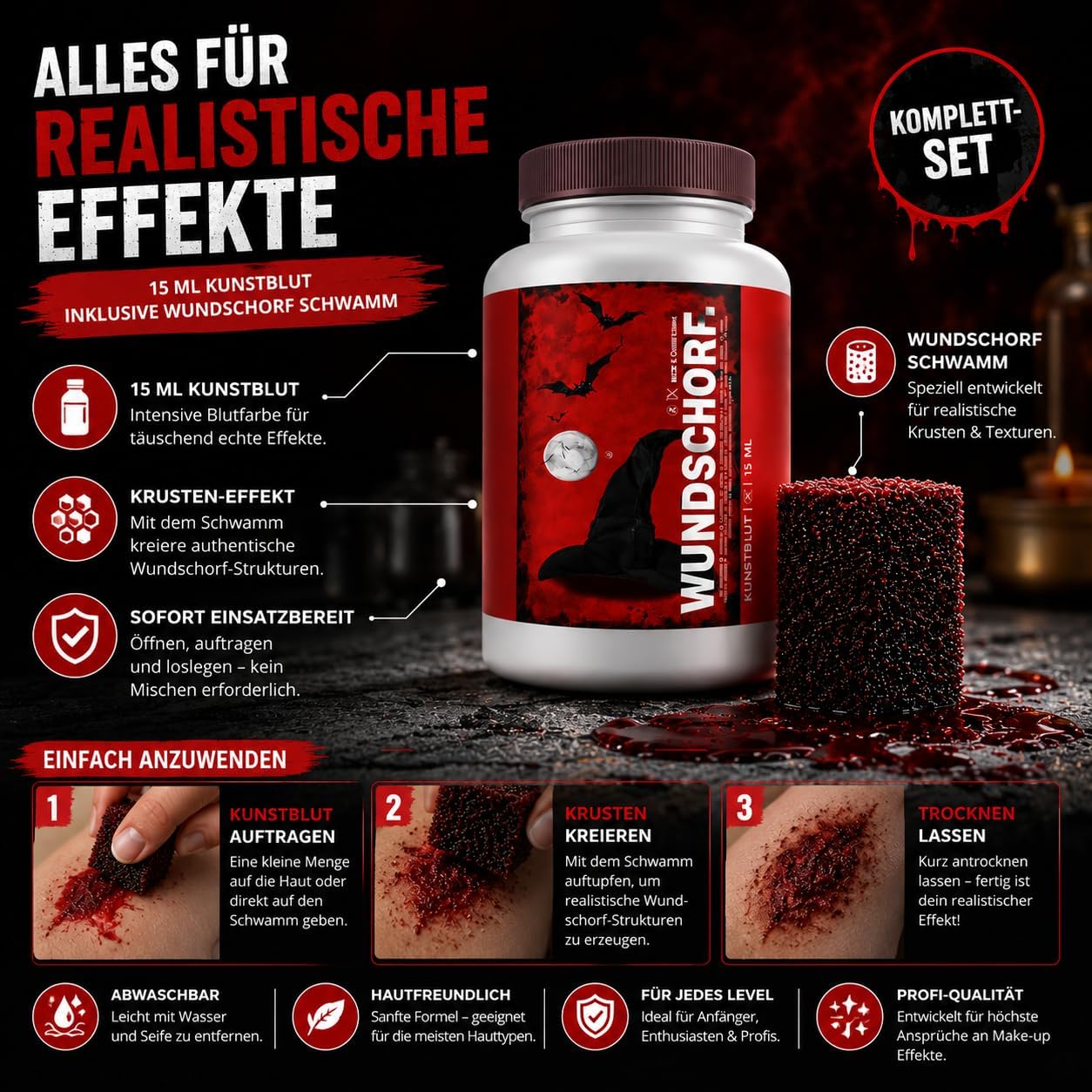 Detalle 1 de TK Gruppe Timo Klingler TK39334 konstblod med sårskorpeffekt, 15 ml