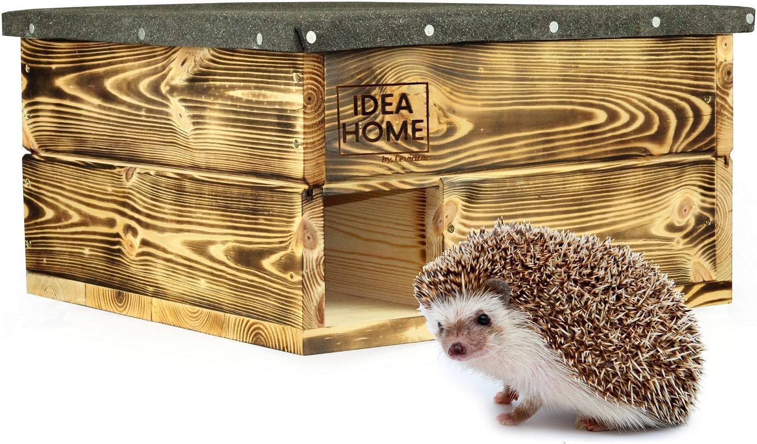 Detalle de IDEA HOME – domek dla jeży z litego drewna, z labiryntem i zdejmowanym dachem