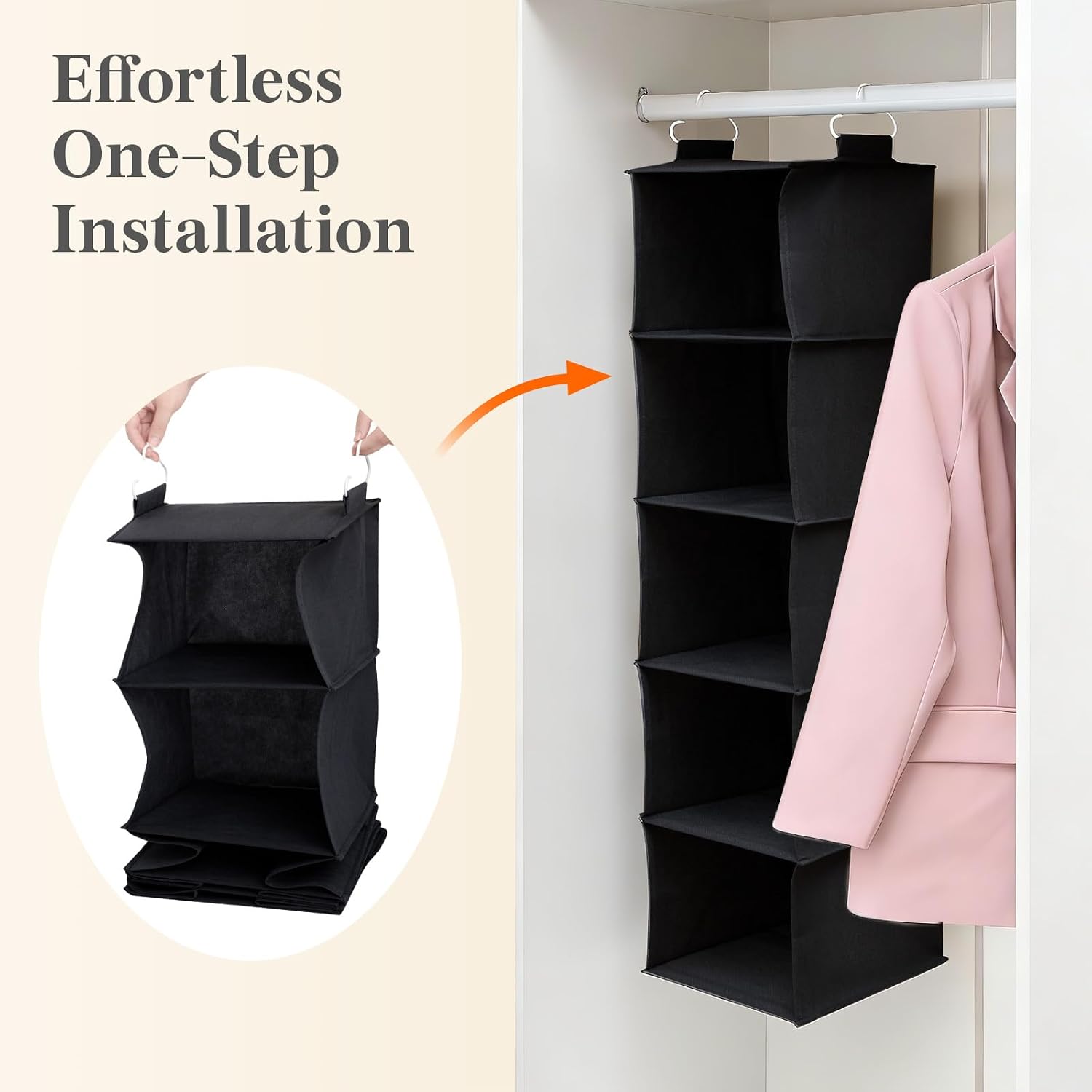 Detalle 2 de Lifewit 25081 Hanging Wardrobe Organiser, Foldable Black Non-woven Storage