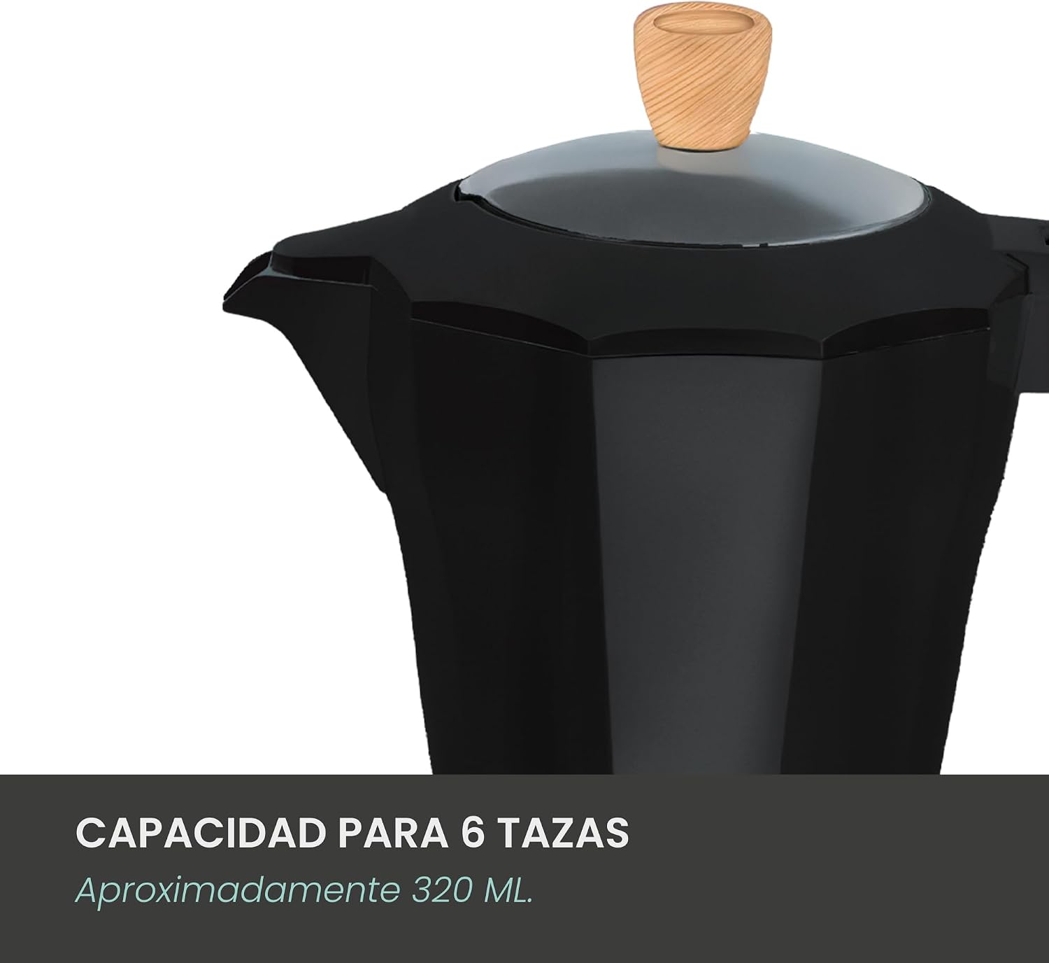 Detalle 2 de Jocca Nature Black – elektryczna kawiarka aluminiowa na 6 filiżanek, obrót 360°