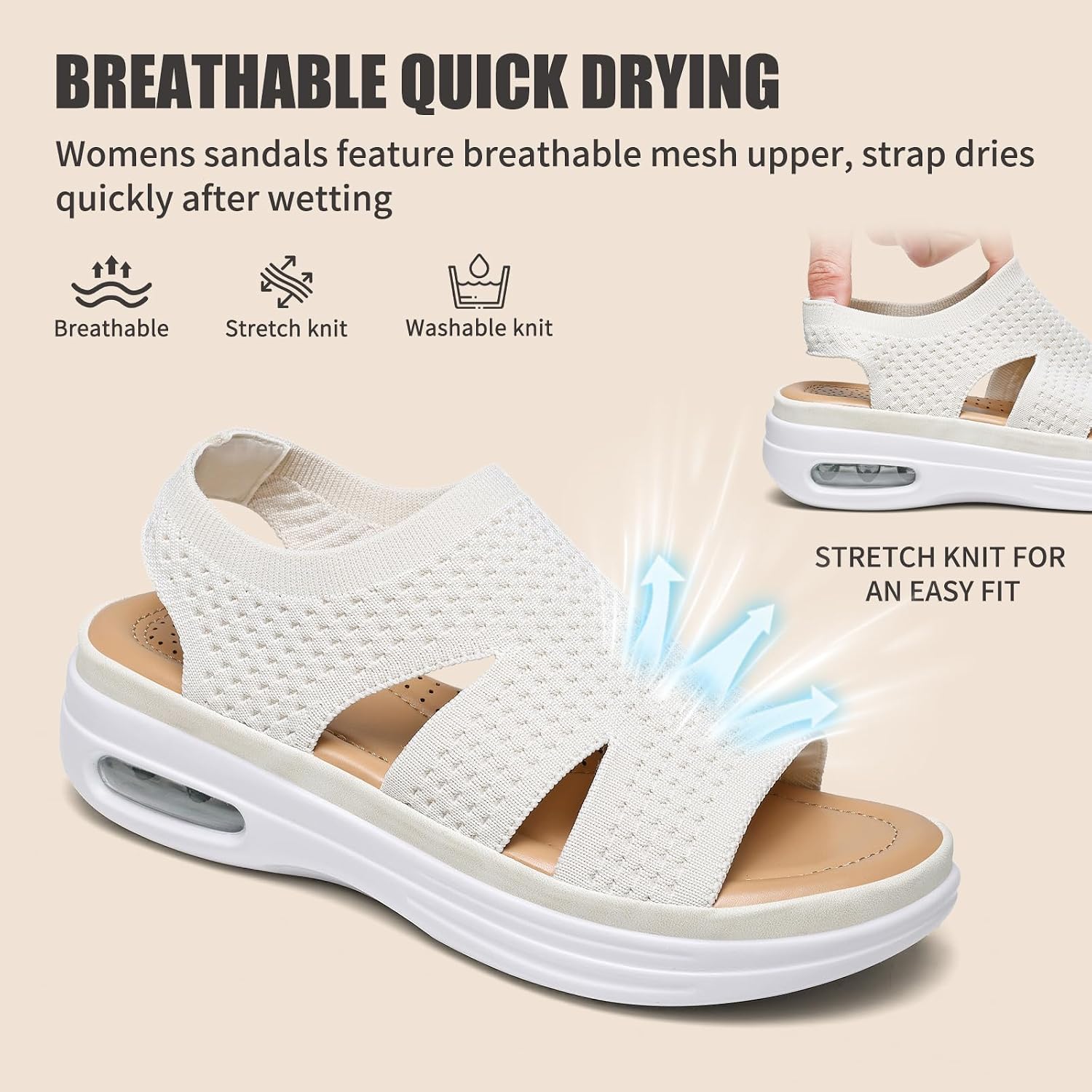 Detalle 2 de Hanani Air Cushion Walking Sandals with Elastic Slingback – Lightweight Open-Toe Summer Shoes