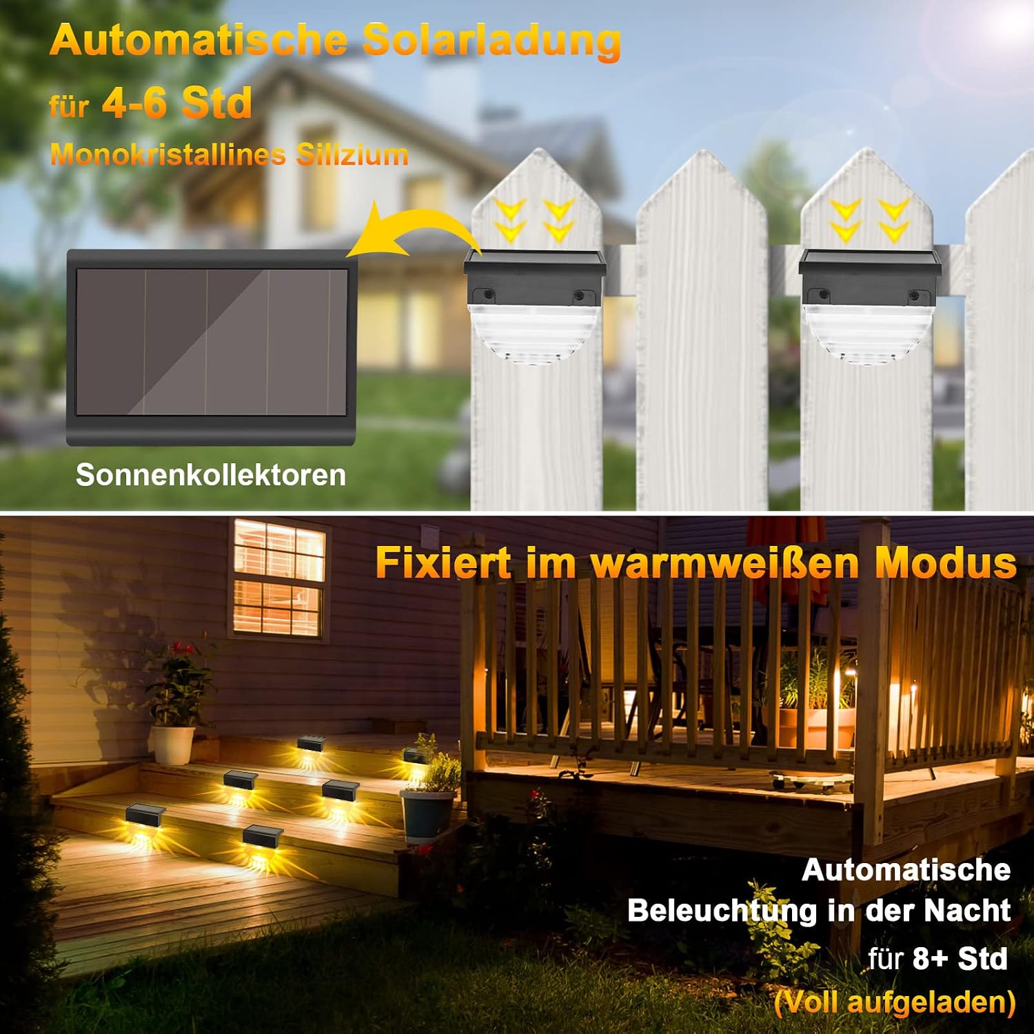 Detalle 2 de YIKANWEN 6er Solarleuchten für Außen – LED-Gartenlampen mit 2 Modi (Warmweiß & Farbwechsel) für Terrasse, Weg, Stufen