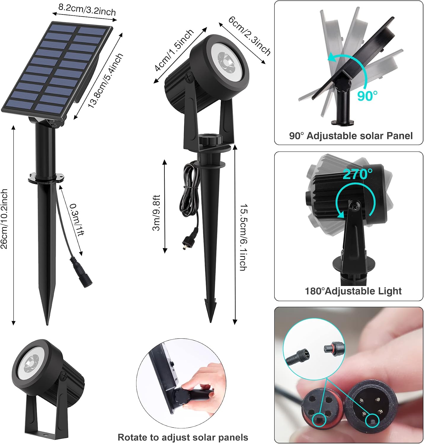 Detalle 2 de NATPOW LED Solar Spot Lights (Blue) – IP65 outdoor dusk-to-dawn garden uplighters