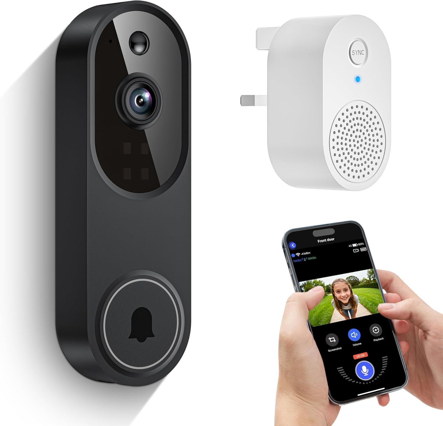 Detalle de ClipBlur Wireless Wi‑Fi Video Doorbell Camera (2.4G Wi‑Fi) with Night Vision, Two‑Way Audio & AI Motion Detection