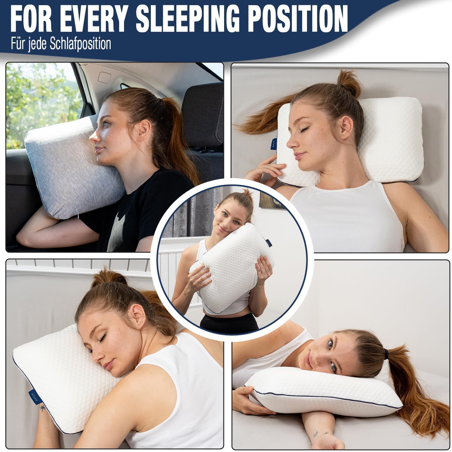 Detalle 2 de Alkamto Cuscino da viaggio ortopedico in memory foam con federa regolazione temperatura