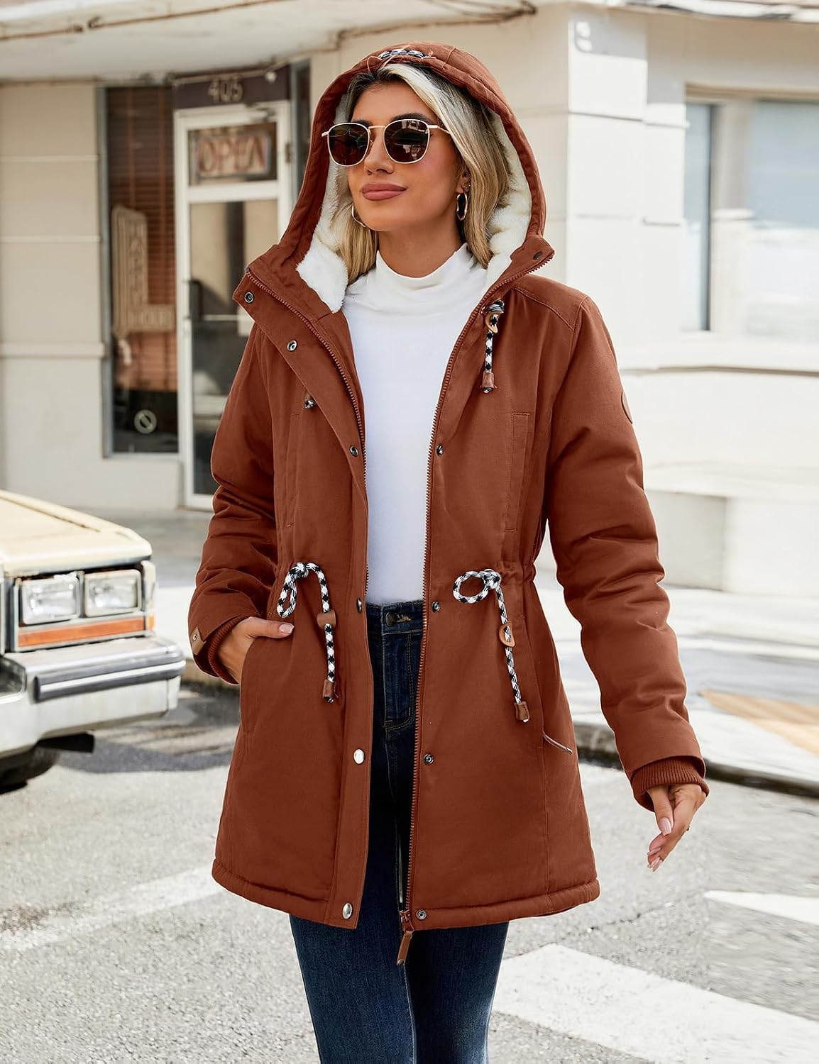 Detalle de Xnova Women's Winter Fleece-Lined Cotton Parka Jacket with Hood – Windproof, Padded Thermal Overcoat