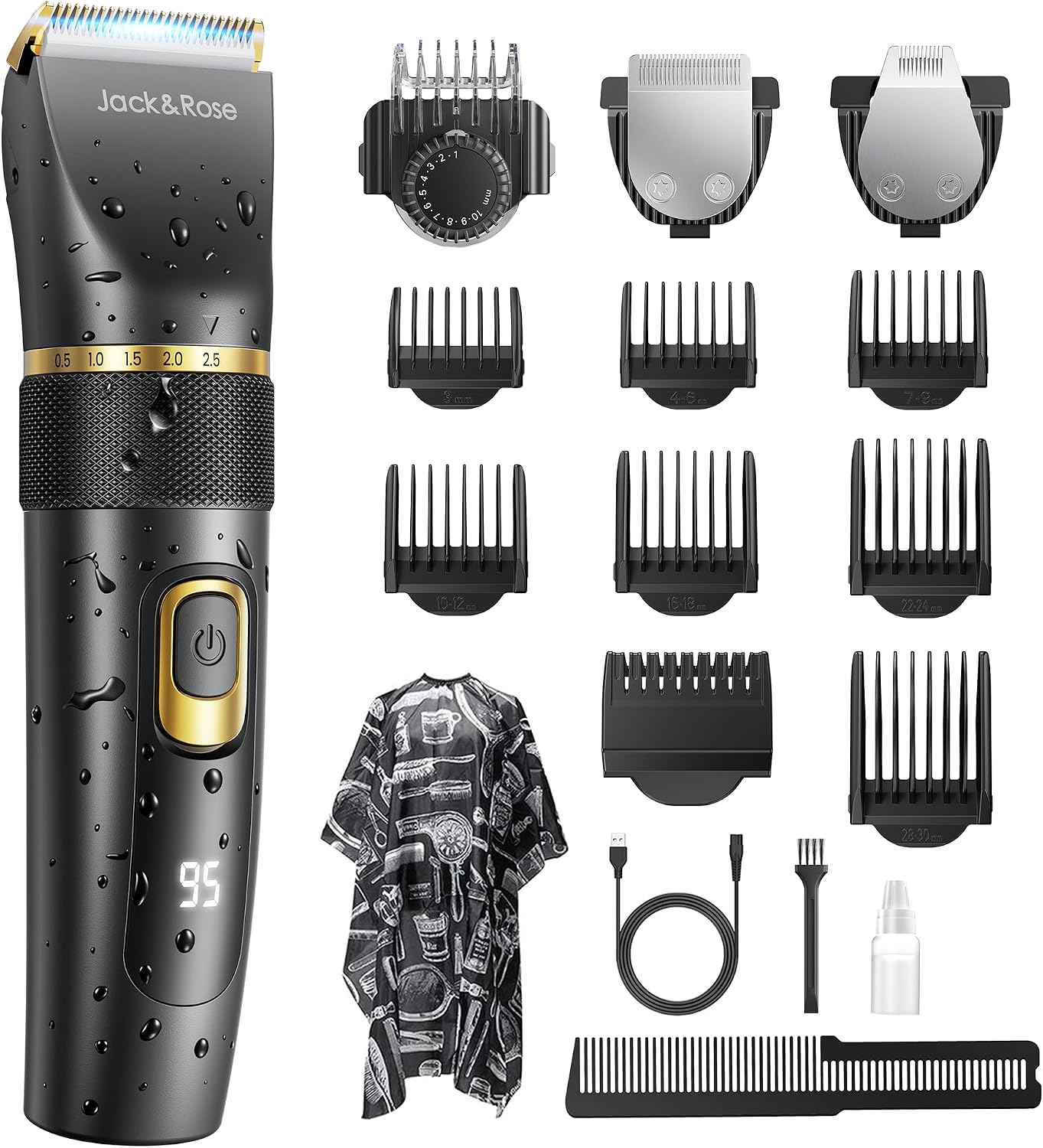 Detalle de Jack&Rose 3-in-1 Haarschneidemaschine Kabellos mit Keramikklinge – Profi-Set für Zuhause