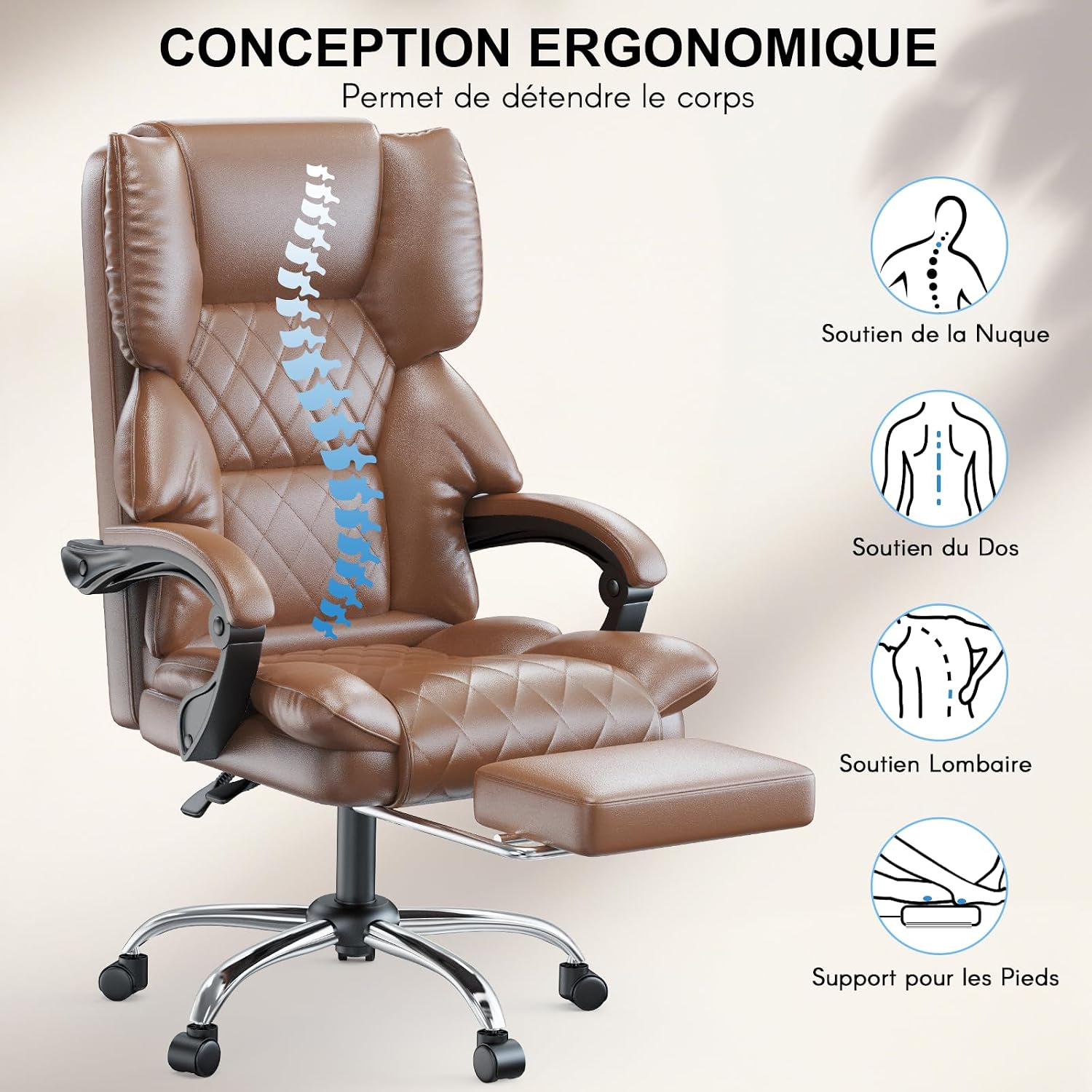 Detalle 2 de naspaluro Chaise de Bureau Ergonomique 150 kg