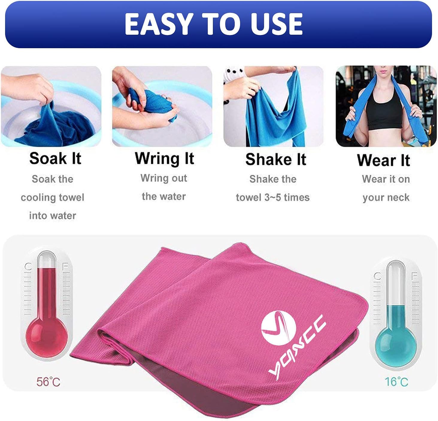 Thumbnail 3 de YQXCC 2 Pack Cooling Towels (120 x 30 cm) – Microfibre Cooling for Sports & Outdoors