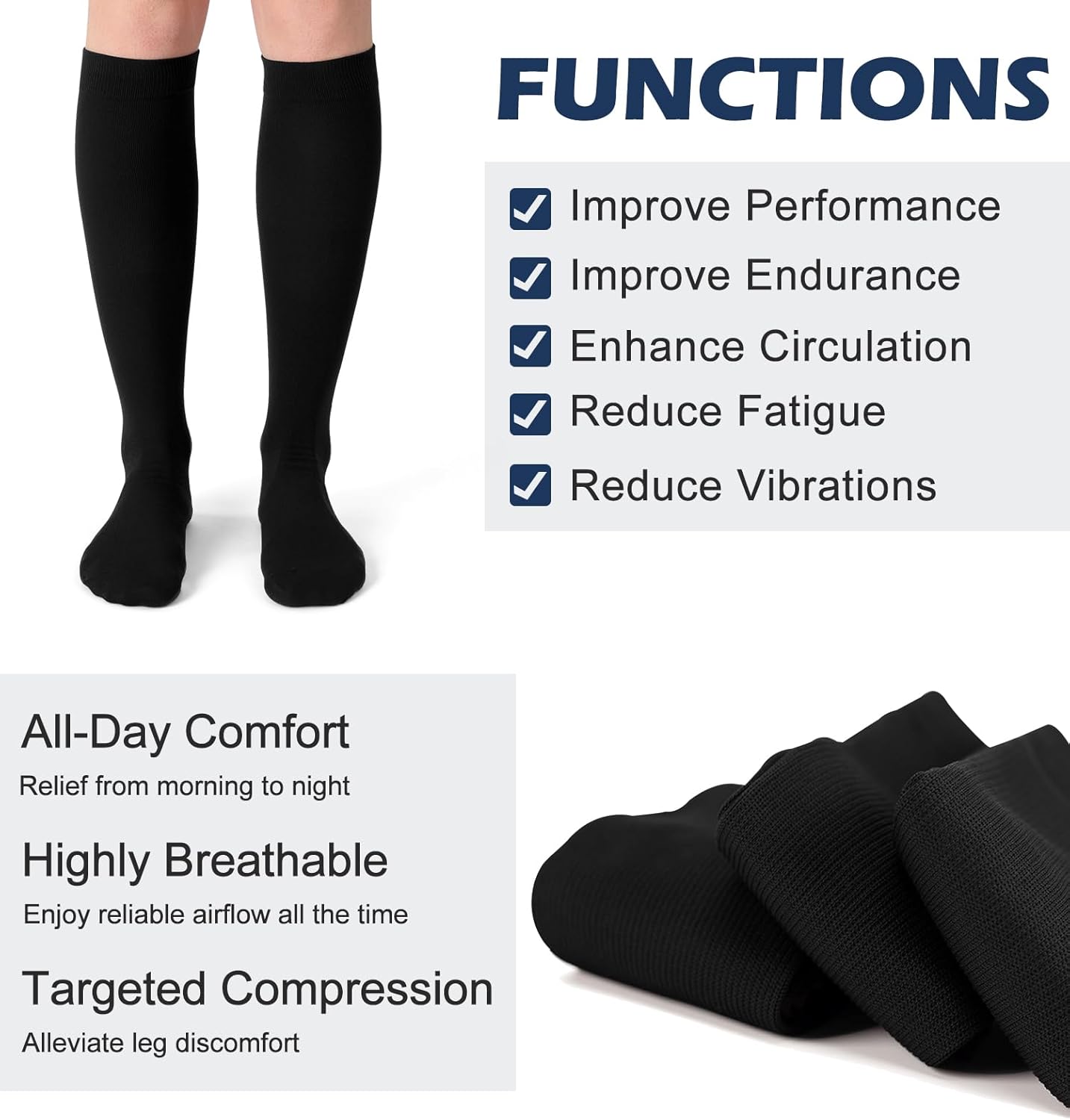Thumbnail 2 de Saniripple 3 Pairs 20-30 mmHg Knee-High Compression Socks for Travel, Sports, and Everyday Wear