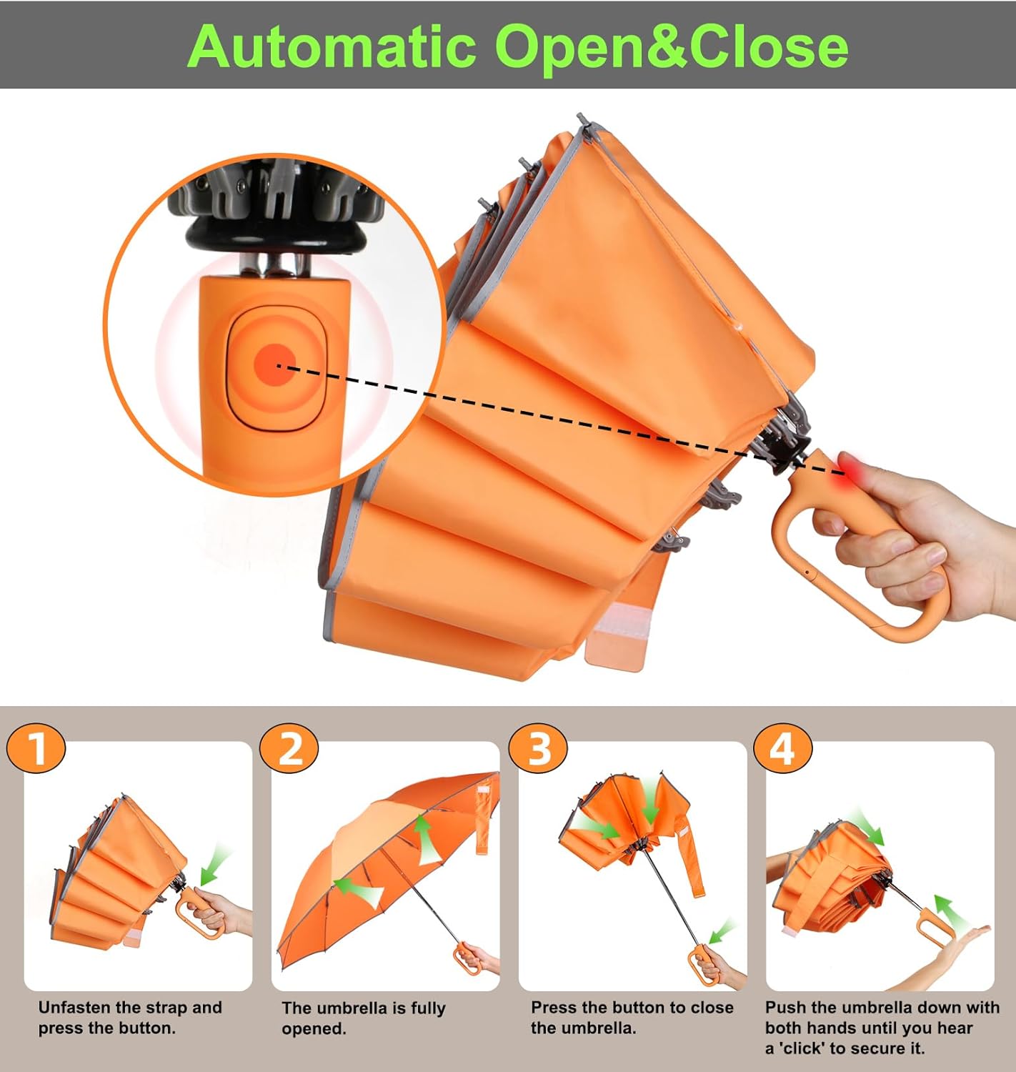 Thumbnail 5 de TUMAAOTU Compact Inverted Umbrella with Never Forget Carabiner Handle – windproof travel umbrella, auto open/close