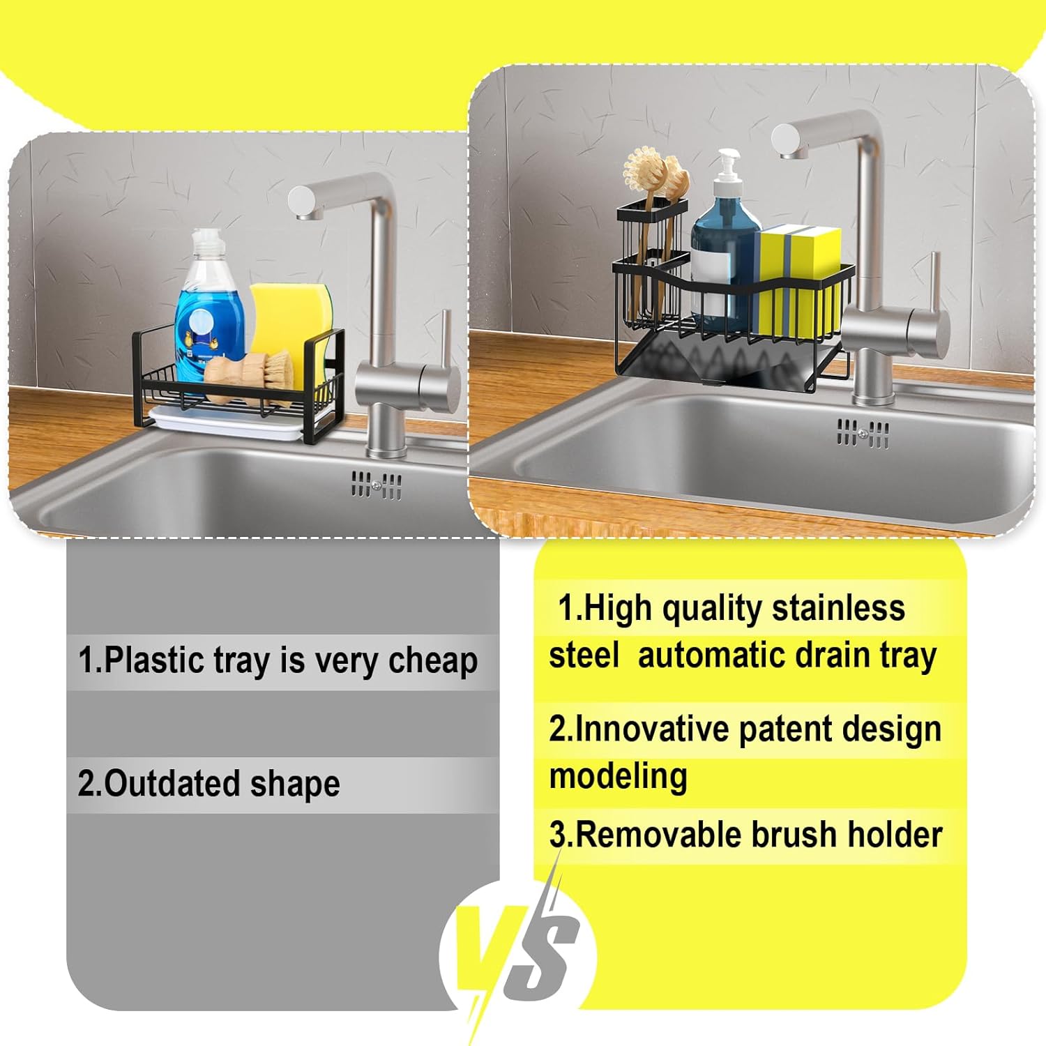 Thumbnail 3 de Fssvcd Maifan Sink Caddy: Self-Draining Sponge Holder with Brush Holder & Rustproof Tray