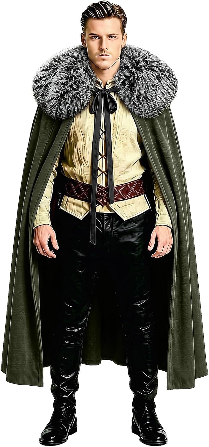 Detalle de HZVRTN Viking-cape met bontkraag voor middeleeuwse cosplay en Halloween