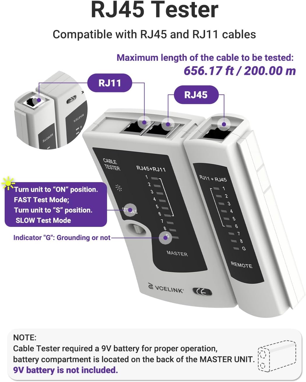 Detalle 2 de VCELINK Netzwerk Werkzeug Set: RJ45 Crimpzange mit Pass-Through Stecker, Netzwerktester & LSA Werkzeug