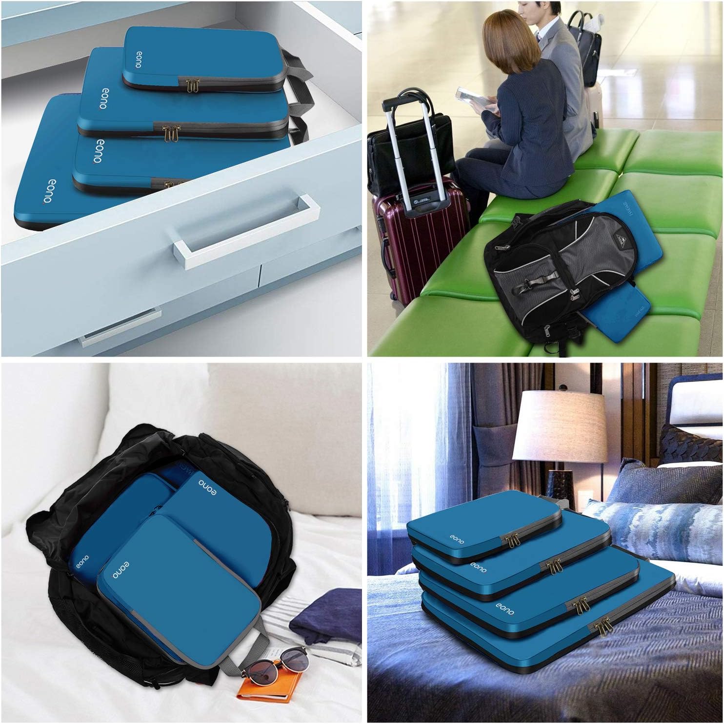 Thumbnail 6 de Eono by Amazon – Komprimierbare Packwürfel (4-teilig) dunkelblau | Gepäckorganiser für Tasche, Rucksack und Koffer