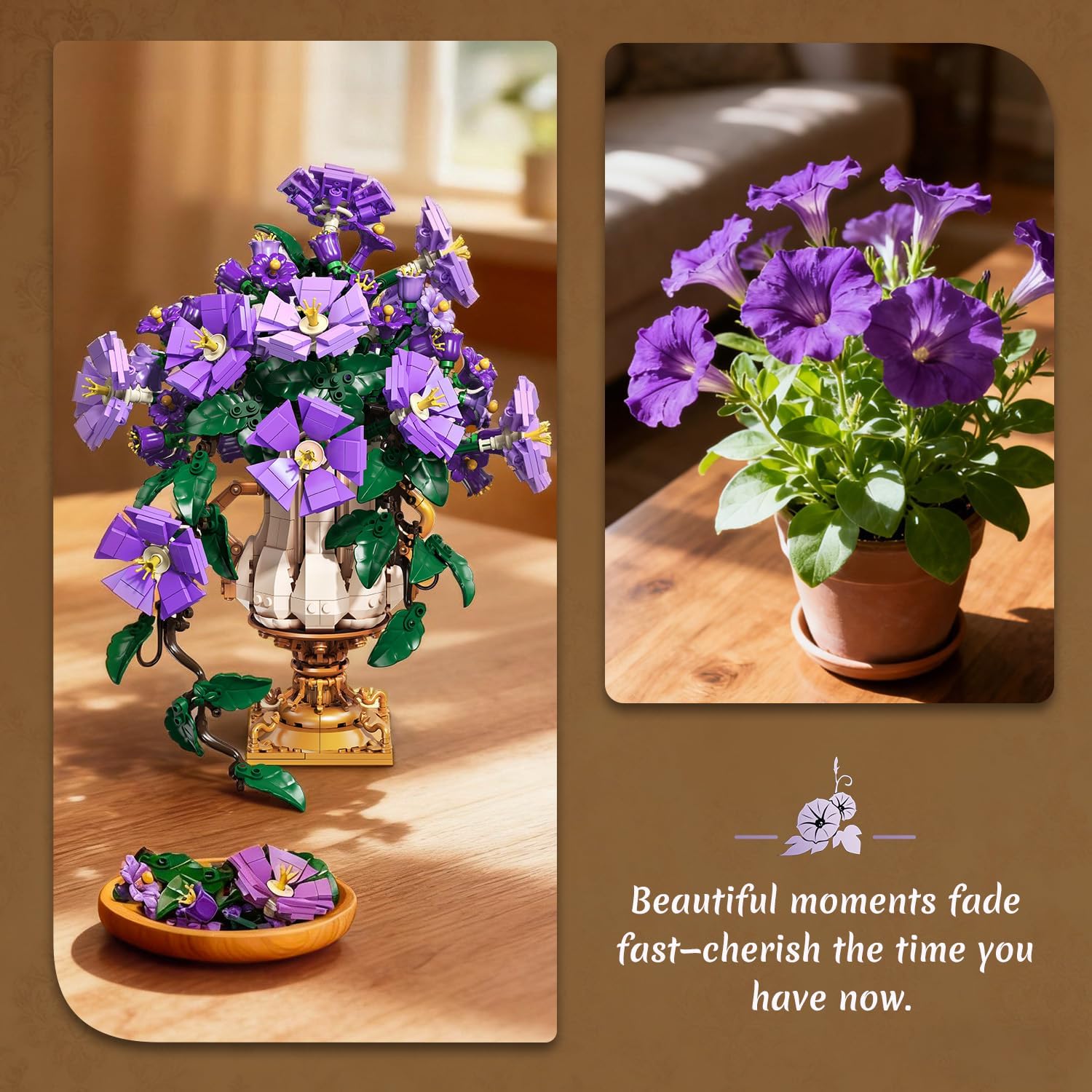 Thumbnail 6 de CUBIMANA Blumen-Bauset mit Vase – 2-in-1 Prunkwinden-Bonsai-Bausteine (1136 Teile)