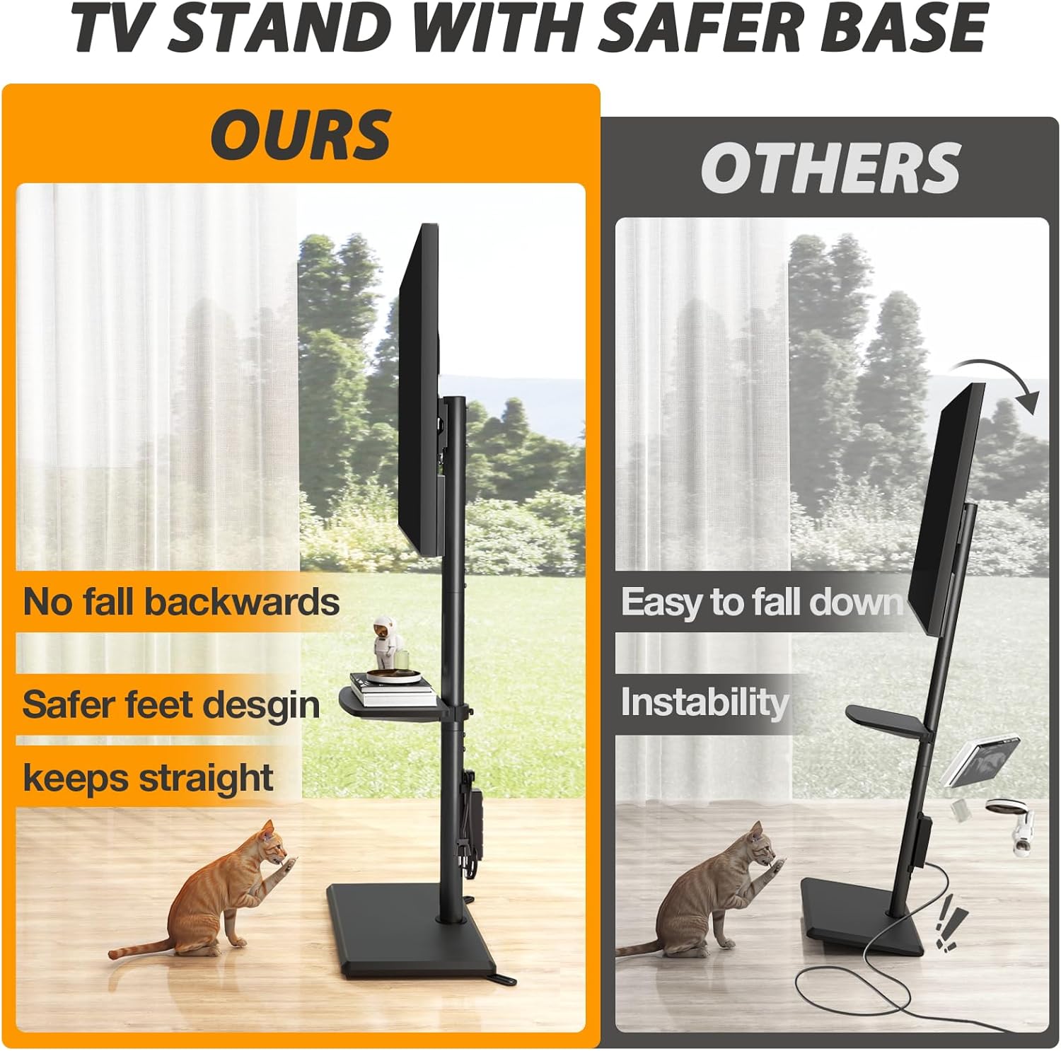 Detalle 2 de TVON Floor TV Stand with Power Outlet for 32-65 inch TVs up to 88 lbs