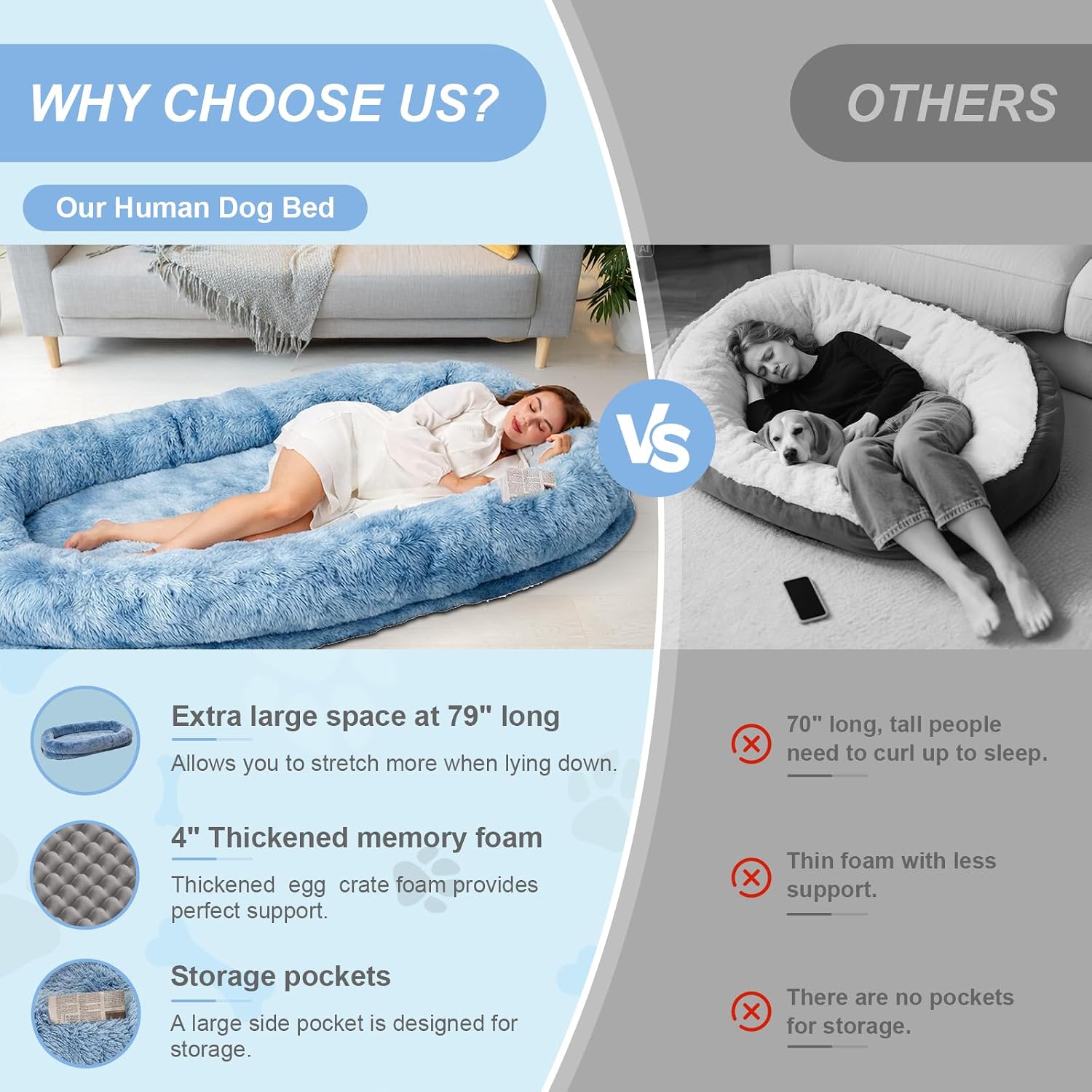 Detalle de Human Dog Bed, 79 x 44 x 12.5 Inches