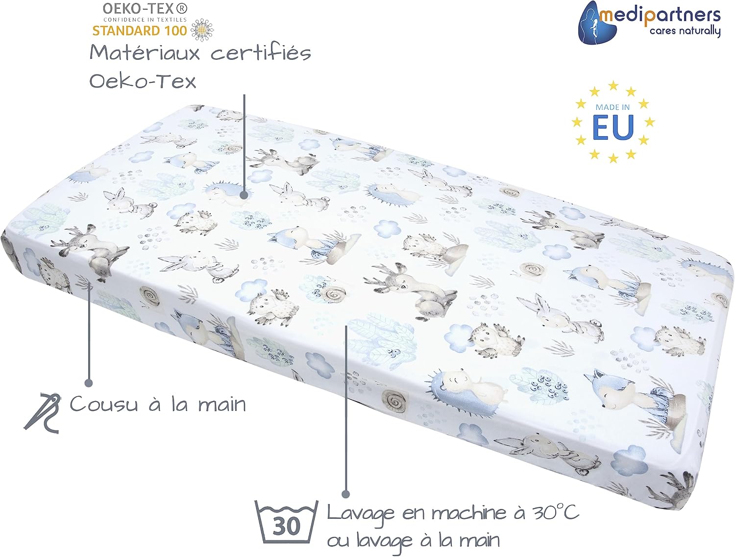 Detalle de Drap housse 60x120 Medi Partners lot de 3