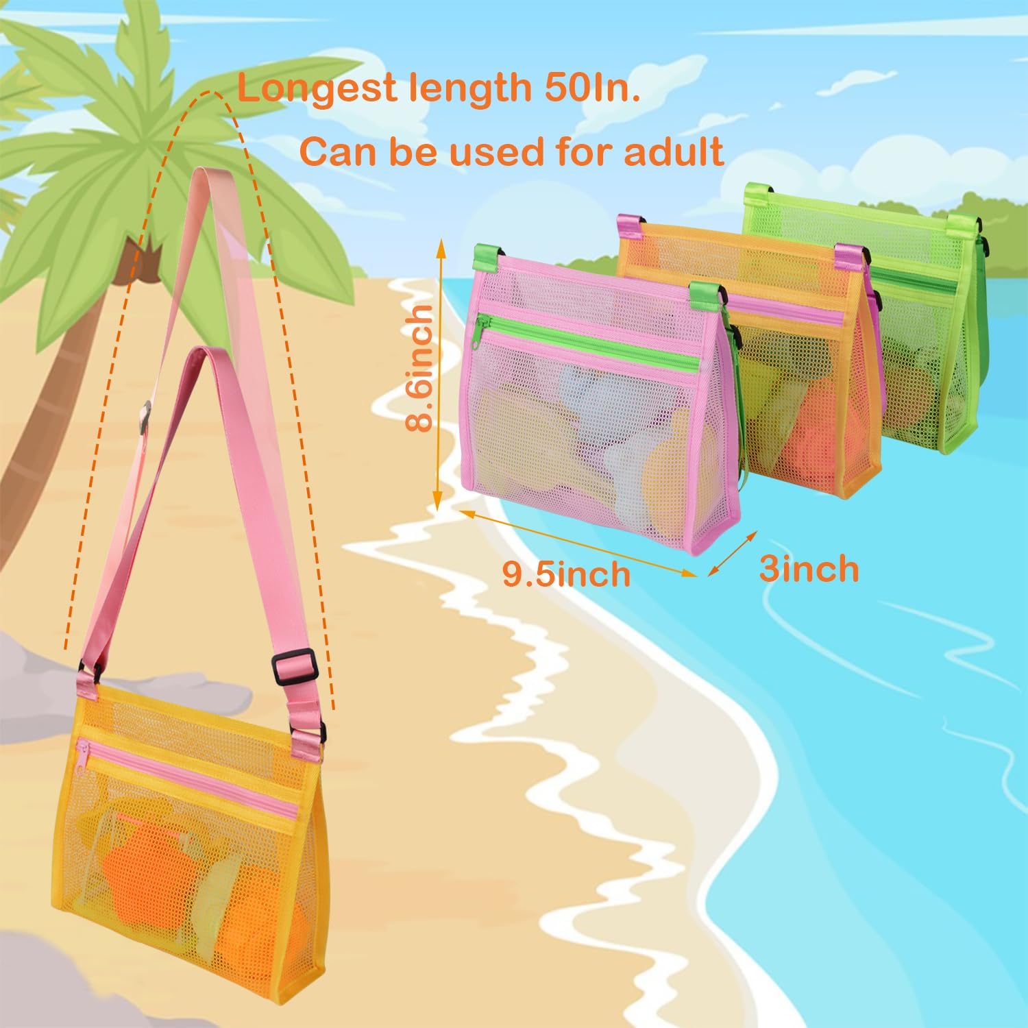 Thumbnail 2 de MUYIZI Mesh Beach Bag for Shells Collecting 3 Pack: Lightweight, Quick-Dry Shell Bags for Kids and Families