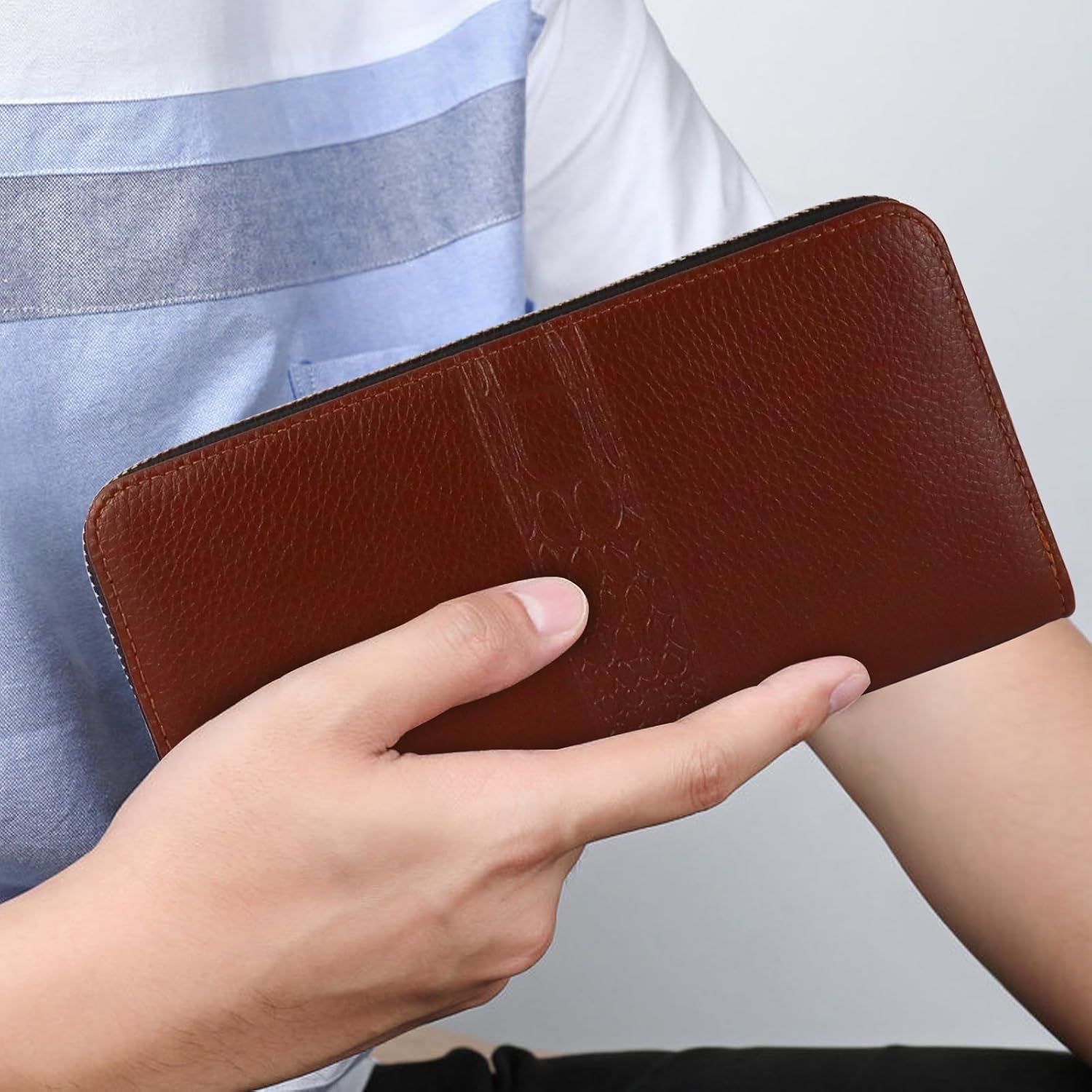 Thumbnail 5 de AdiStylinno Portefeuille long en cuir PU pour homme avec fermeture éclair et grande capacité