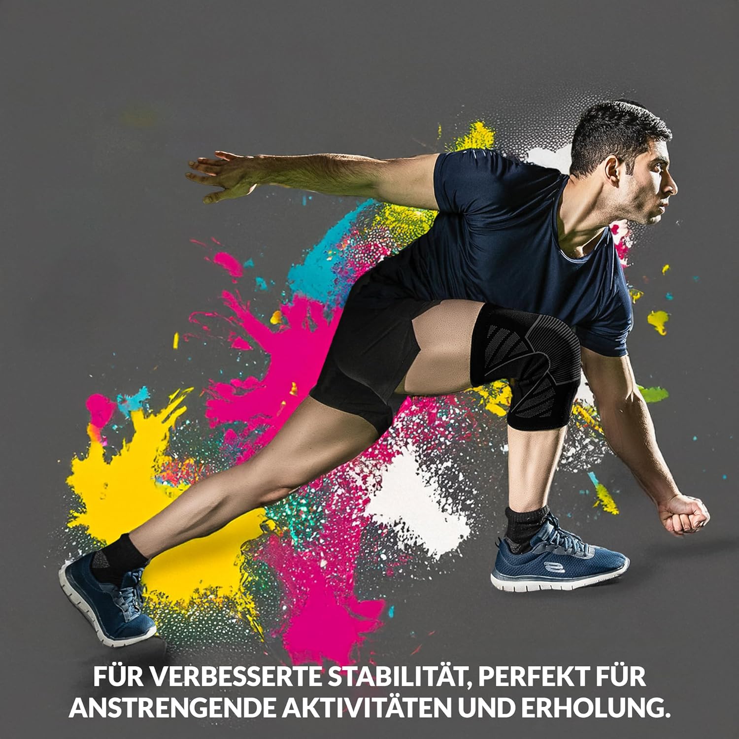 Detalle de 360 RELIEF Kniebandage für Herren & Damen – 2er-Set Kniestütze für Sport, Gym & Joggen (Knie-Kompressionsbandage) – Schwarz/Grau