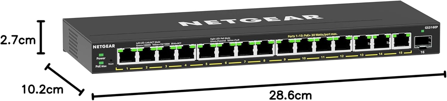 Thumbnail 6 de NETGEAR 16 Port PoE Switch GS316P — 16-port desktop or wall-mount PoE Ethernet switch (plug-and-play)