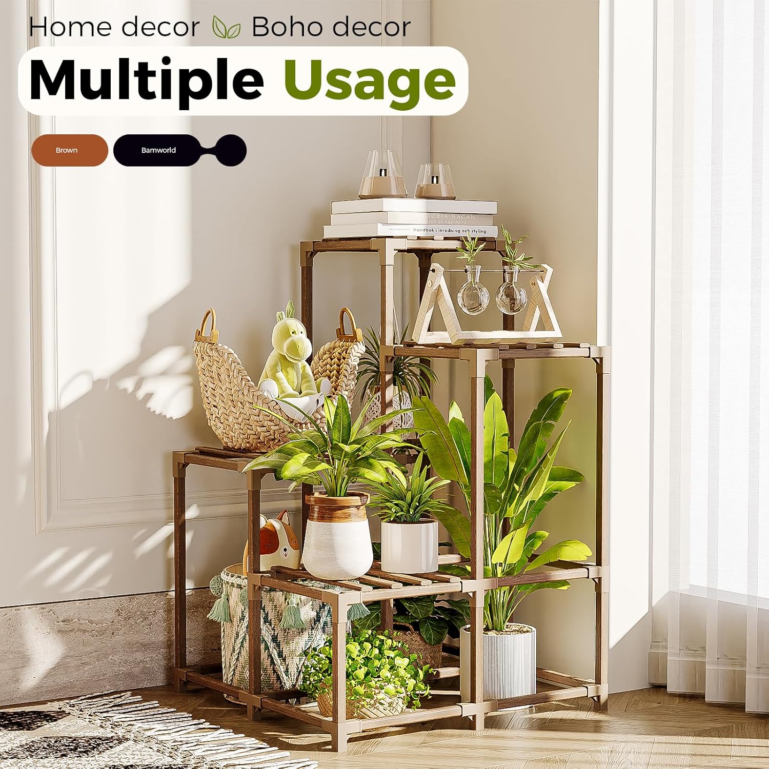 Thumbnail 6 de Bamworld 4-Tier Corner Plant Stand (Indoor/Outdoor) – Corner Shelf Plant Holder for Multiple Pots