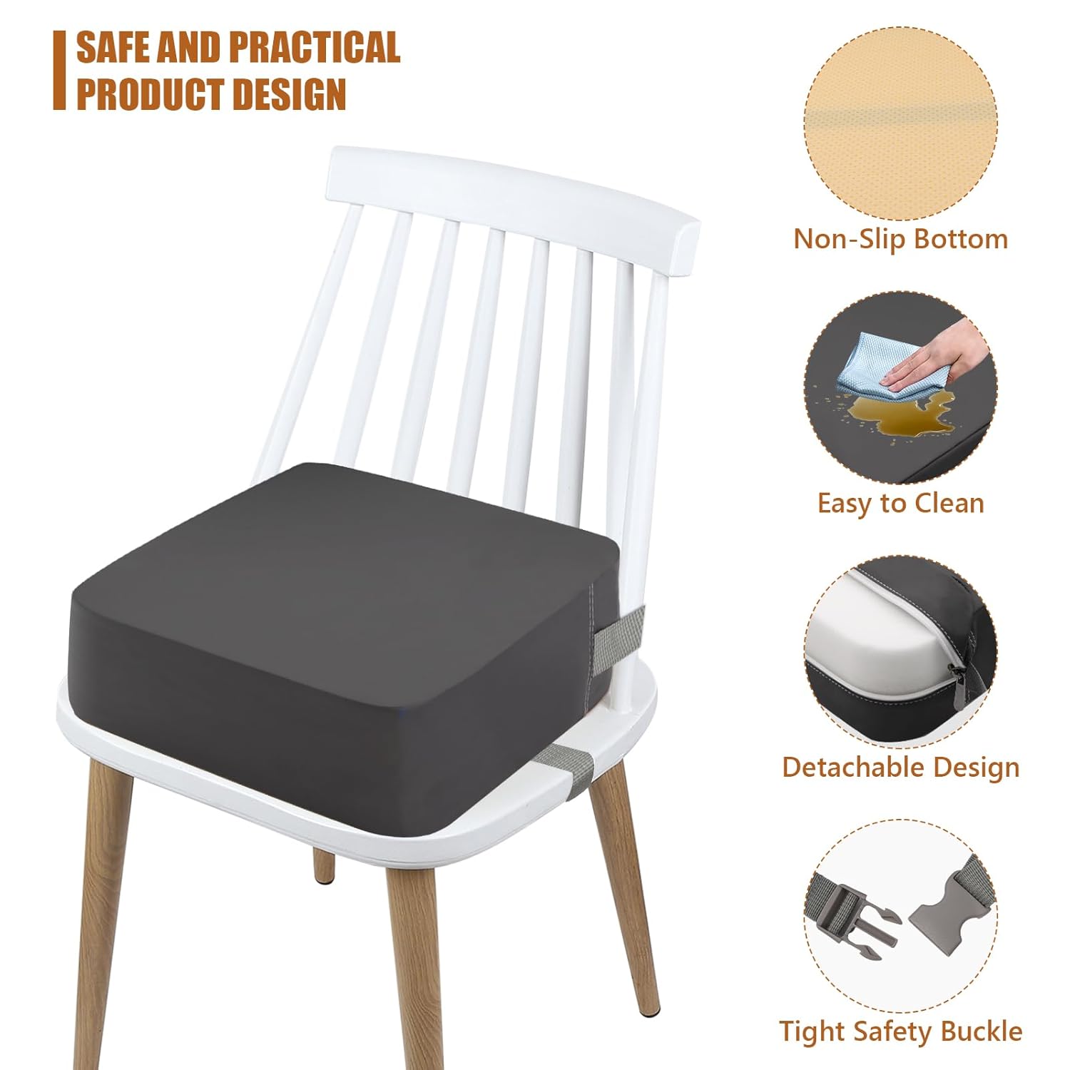 Thumbnail 2 de Sitzerhöhung Stuhl Kind (Waschbar, zerlegbar, tragbar) mit 2 Sicherheitsschnallen und Gurten – Grau