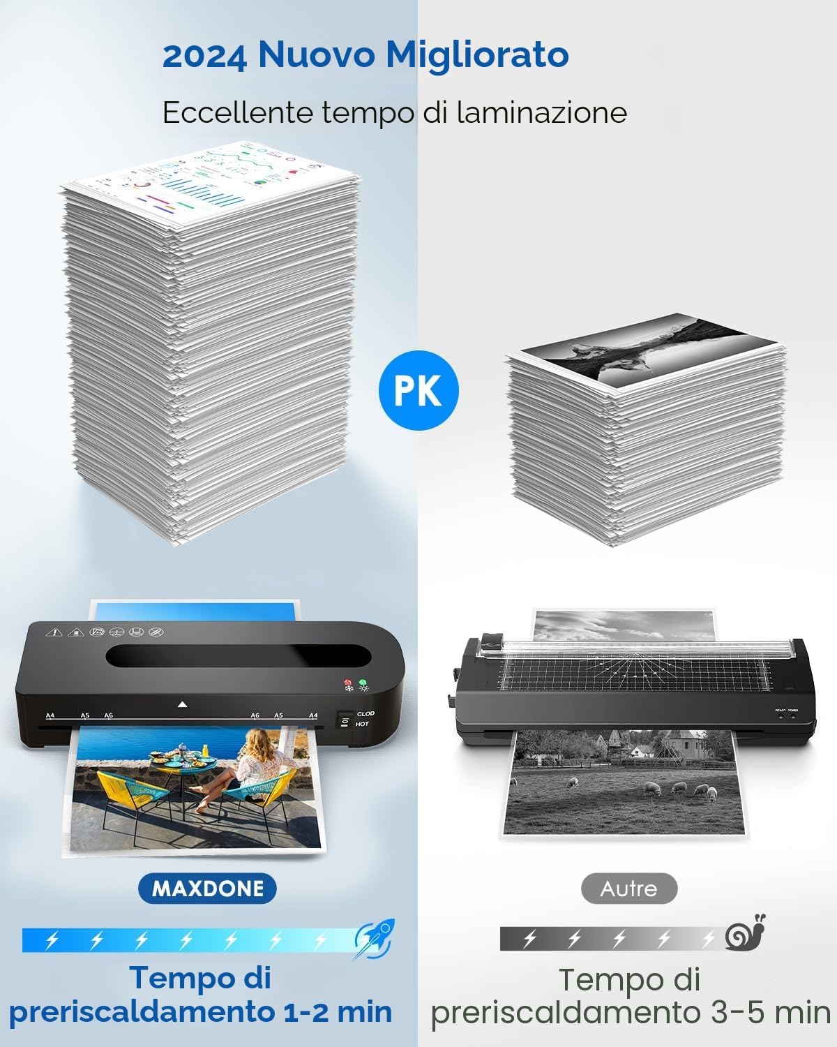 Thumbnail 1 de Plastificatrice A4 Laminatrice a Caldo e a Freddo 4 in 1 MAXDONE: kit completo con tagliacarte, arrotondatore e 30 fogli laminazione