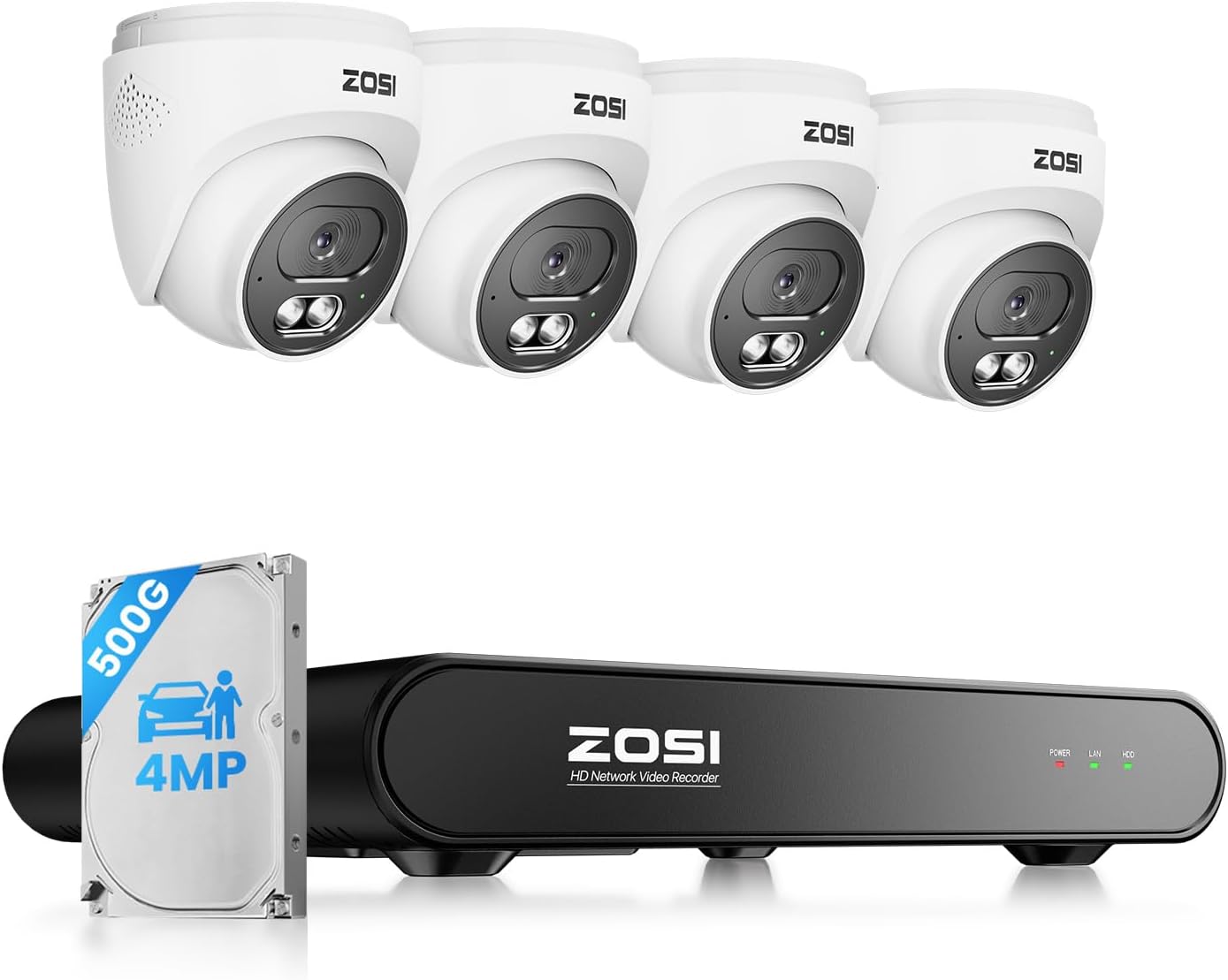 Detalle de ZOSI Set di telecamere di sorveglianza PoE 2,5K con NVR da 8 canali e 4 telecamere dome IP66