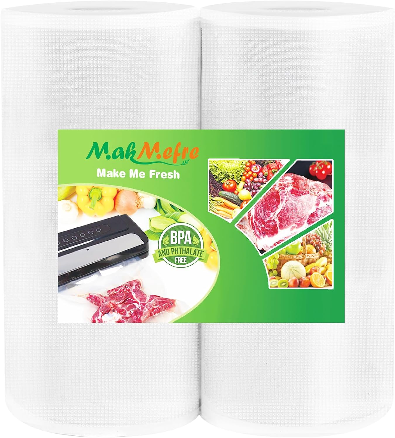 Detalle de MakMeFre 2-Pack Vacuum Sealer Rolls, 8" x 50', PA+PE
