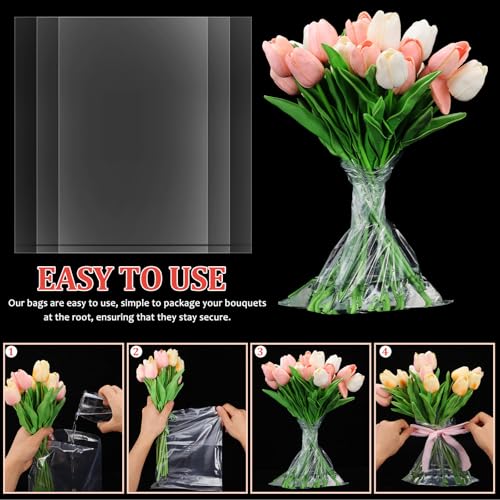 Detalle de UKCOCO Flower Bouquet Bags, Transparent PE Water Retainers, Pack of 50