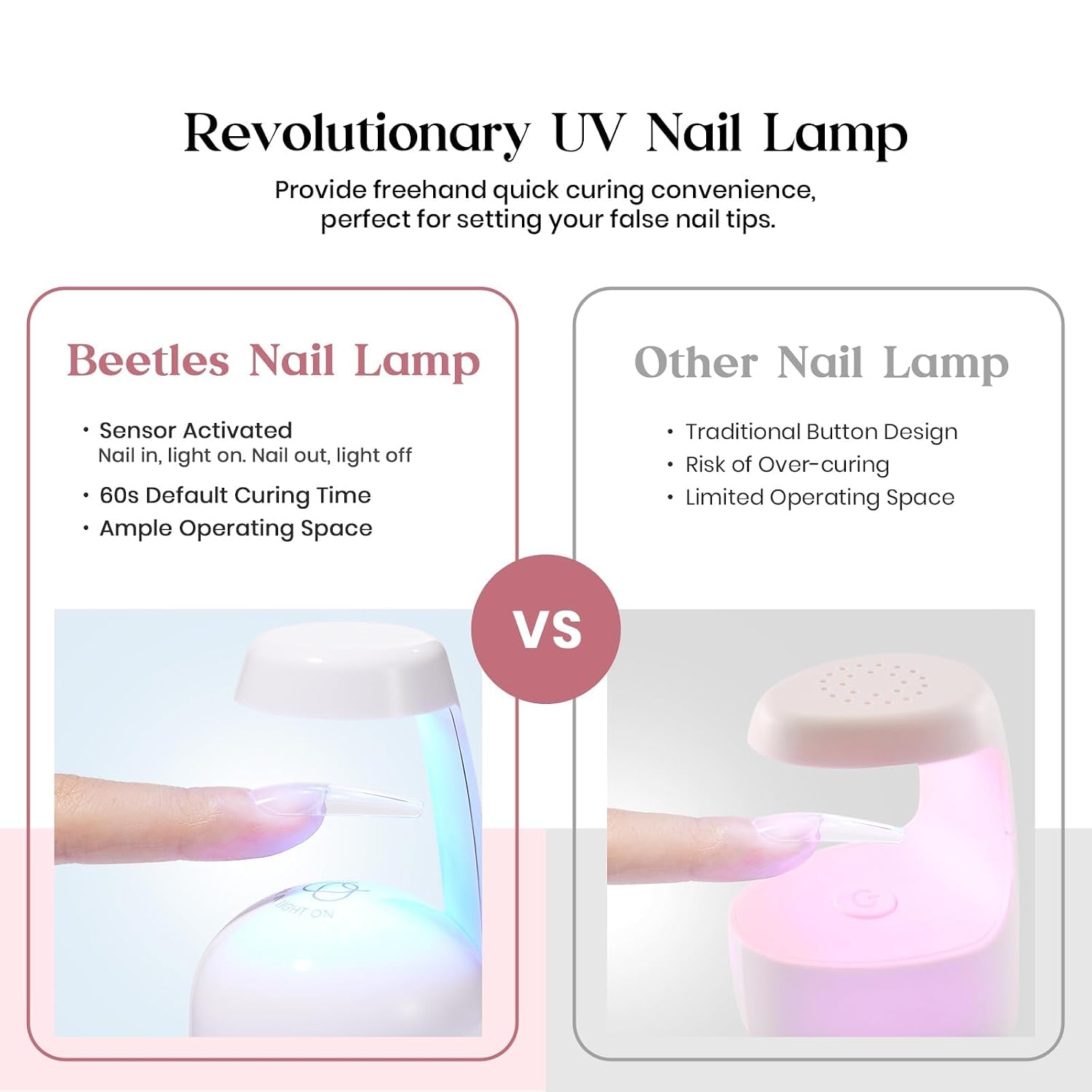 Detalle de Beetles Gel-Nagel-Set: 600 lange Sargnagelspitzen, 5-in-1-Gelkleber, Rosa Gel, Decklack und Lampe