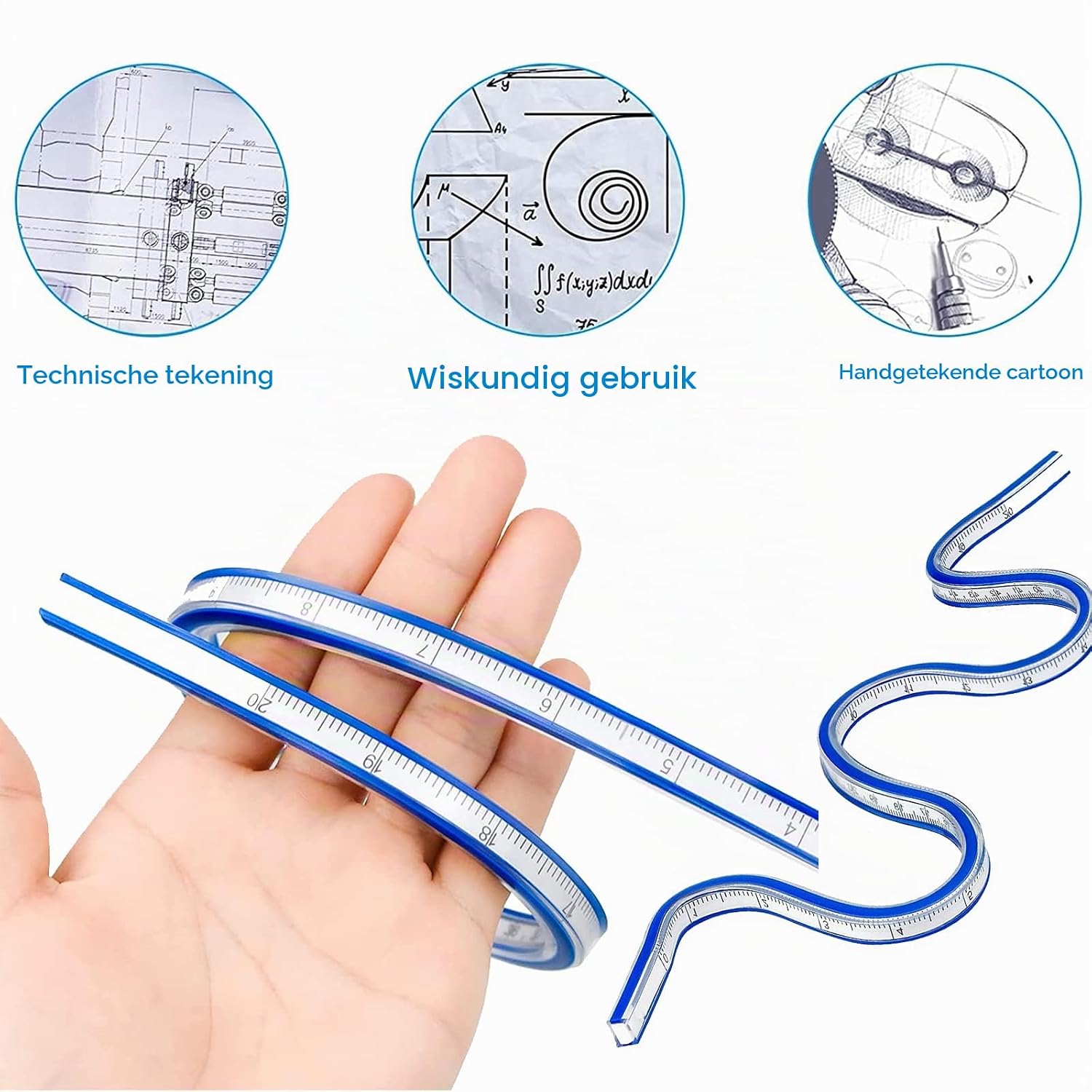 Detalle 2 de Lwtsrp flexibele curve-linialen, set van 2 met PVC en dubbele schaal