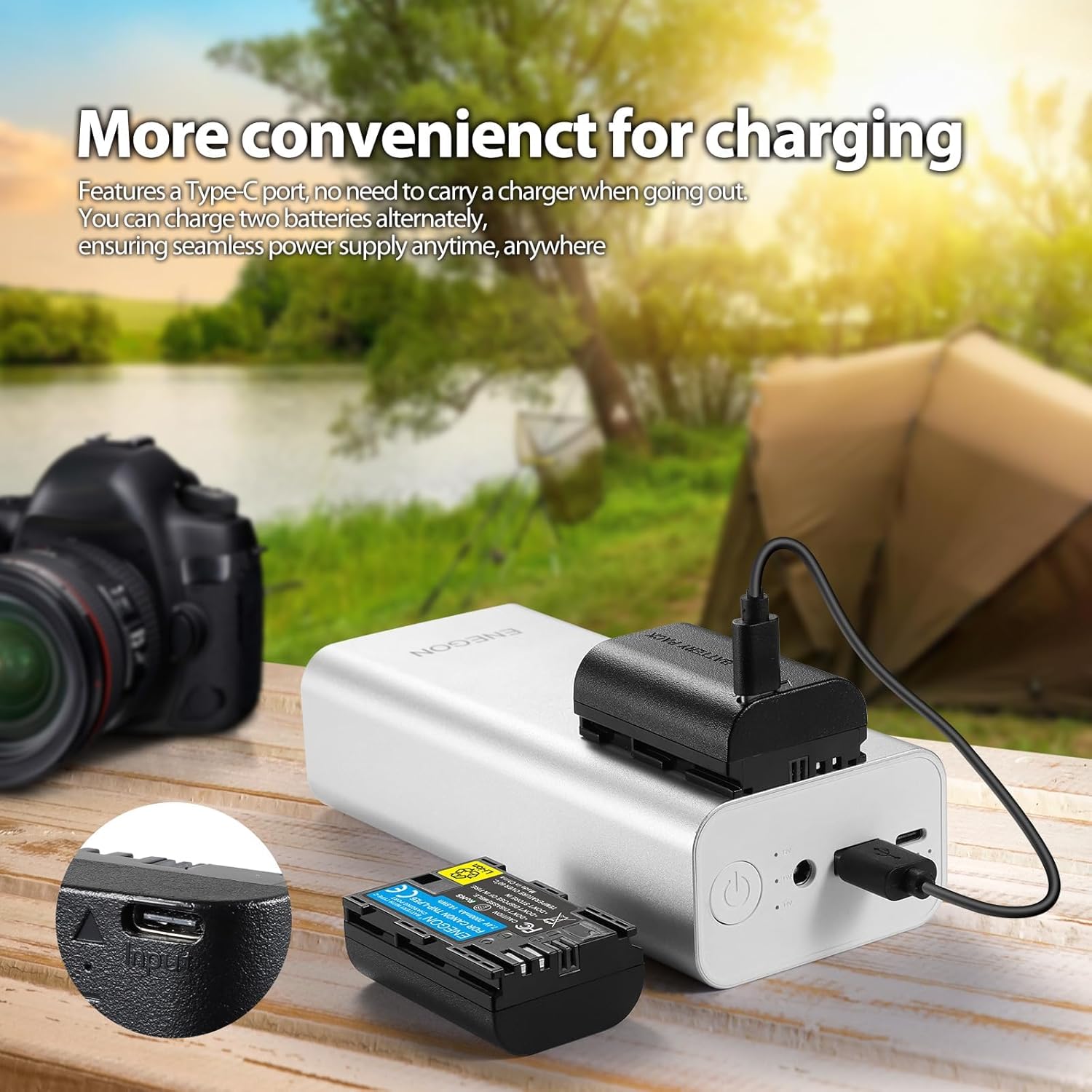 Detalle de ENEGON LP-E6 / LP-E6N Type-C Dual Battery (2x2000mAh) Charging Port Battery for Canon EOS Series