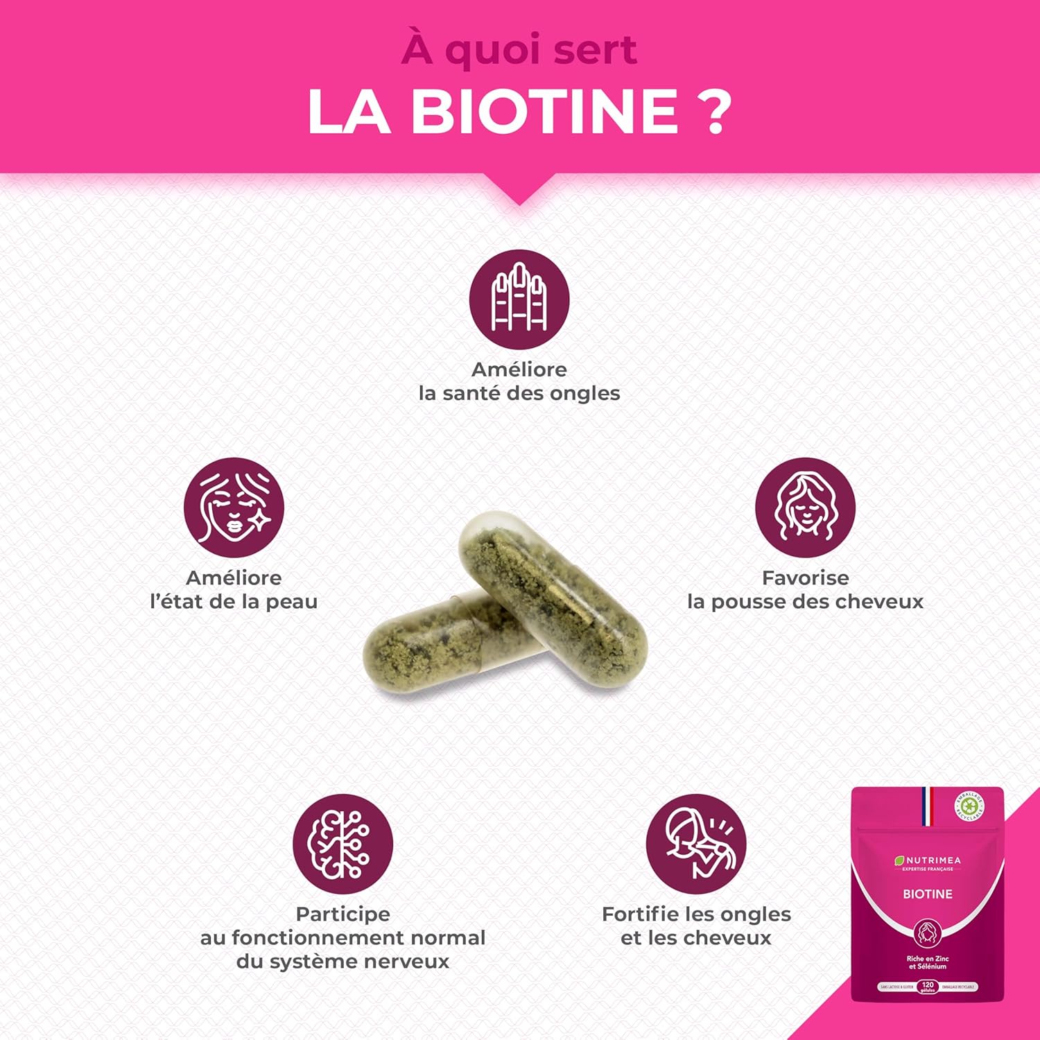Thumbnail 1 de Biotine Nutrimea (120 gélules vegan) – complexe vitamine B8, zinc, sélénium et pépins de courge