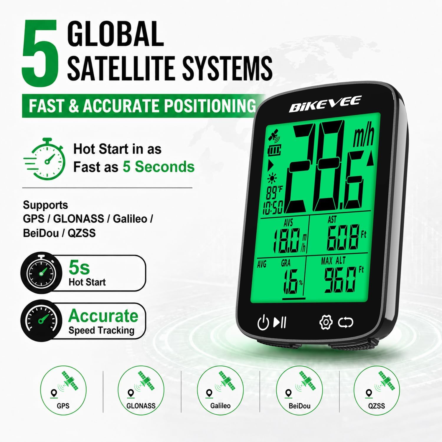 Detalle 2 de Bikevee Wireless GPS Bike Computer, 2.4-Inch Display, IPX7, 28-Hour Runtime