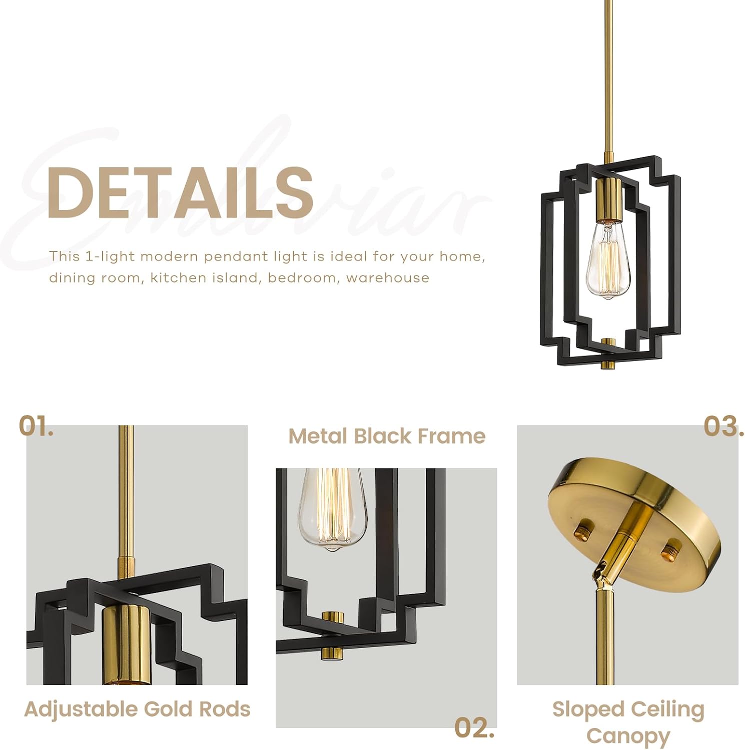 Detalle 2 de Emliviar Pendant Light, Black and Gold Finish