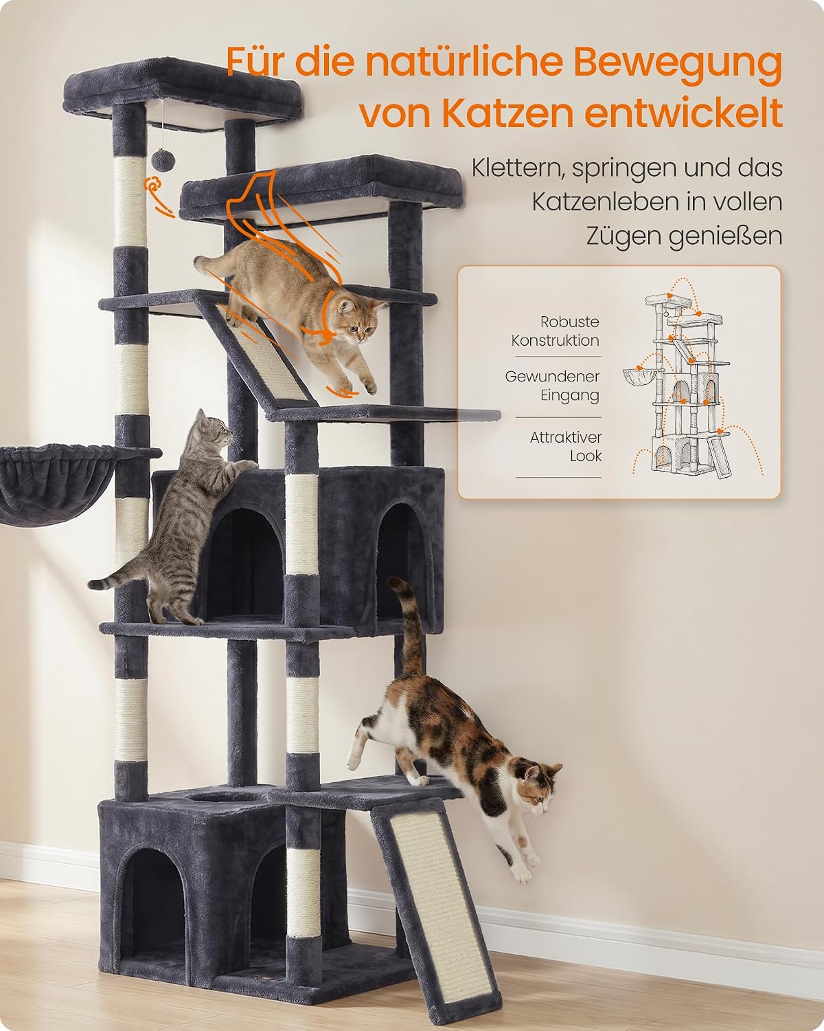 Thumbnail 4 de Feandrea Arbre à Chat Haut 184,5 cm – Tour robuste pour grands chats, gris foncé