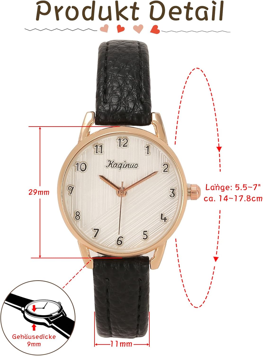 Thumbnail 6 de JSDDE Damen-Armbanduhr mit Lederarmband Retro – analoge Quarzuhr mit arabischen Ziffern